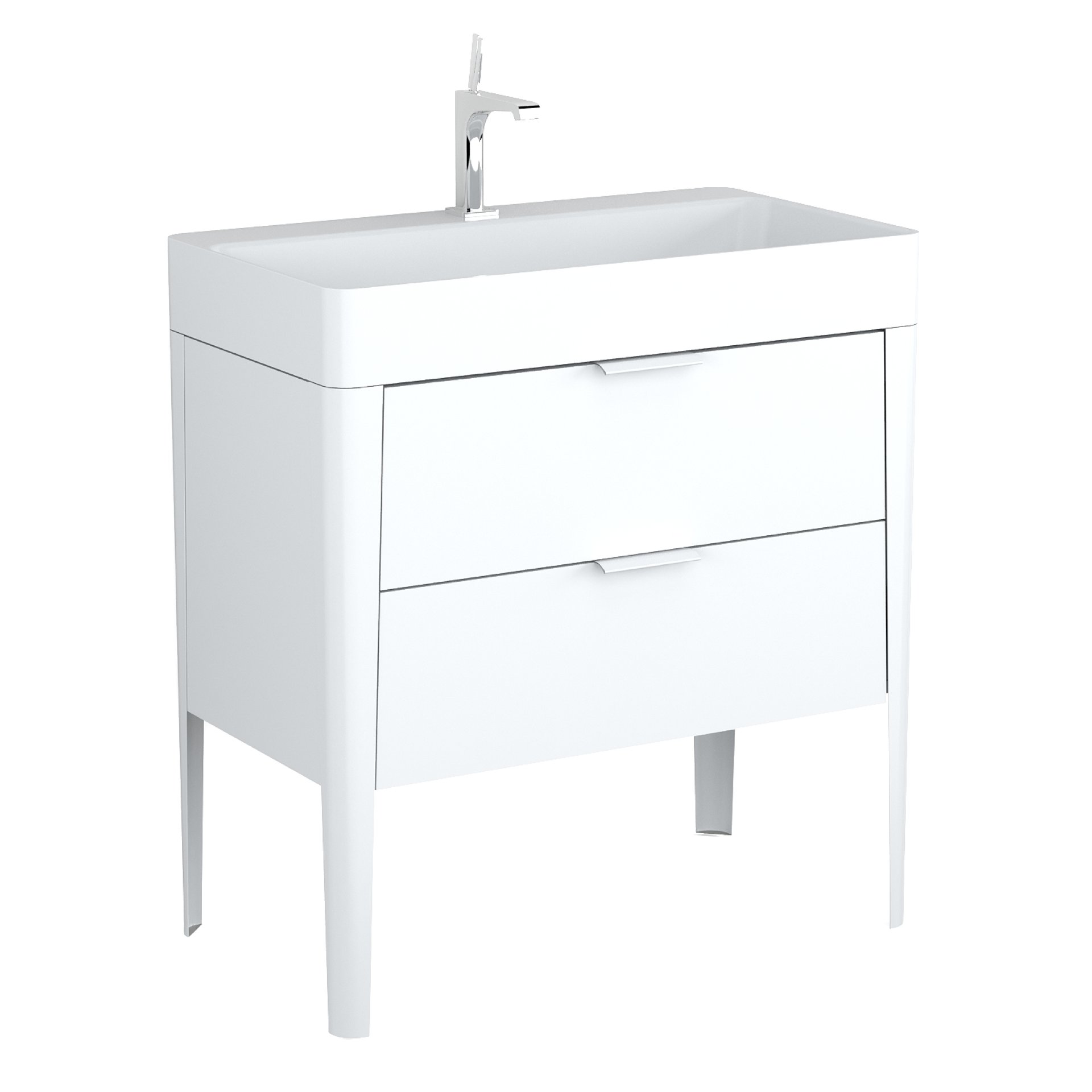 BADEDU SORA Waschbecken mit Unterschrank 80 cm breit, Weiß matt, Waschbecken Quarzkomposit Weiß, aus Aluminium, mit Füßen