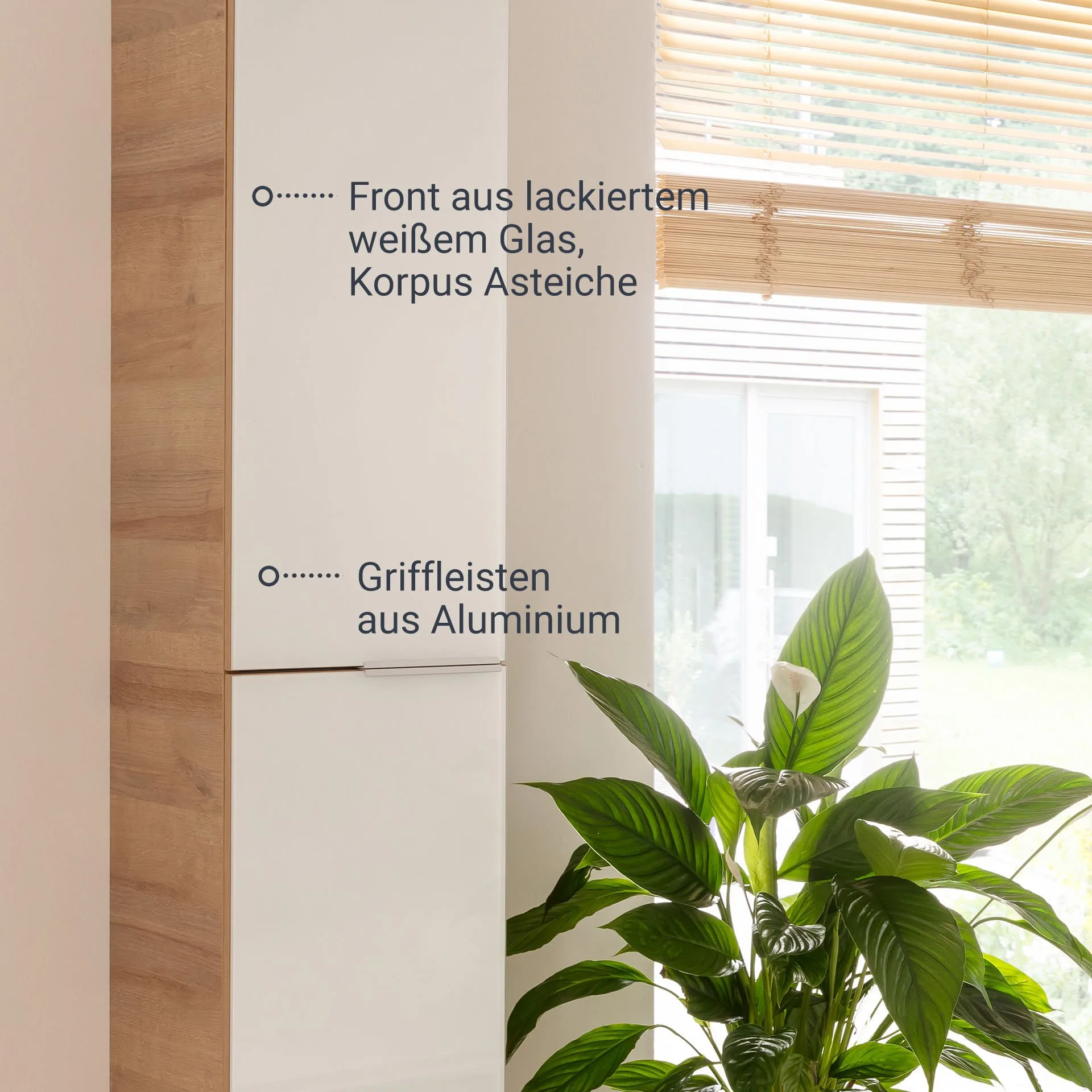 Fackelmann B.BRILLANT Hochschrank, 30 cm breit, Weiß Glas/Braun hell
