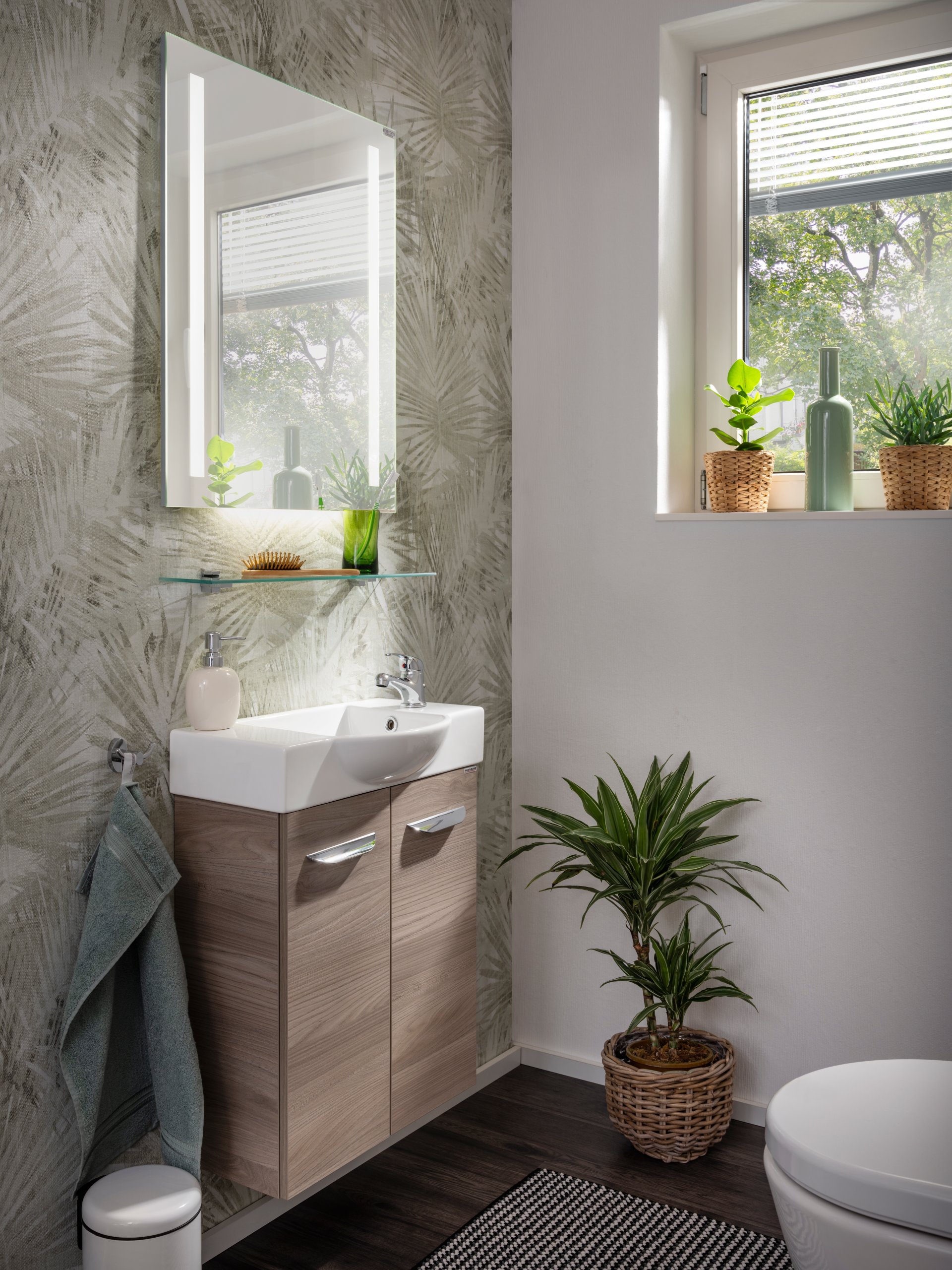 Fackelmann SBC LUXOR Gäste WC Set 2-teilig 55 cm, Braun hell, 2 Türen, Keramik Hahnloch rechts