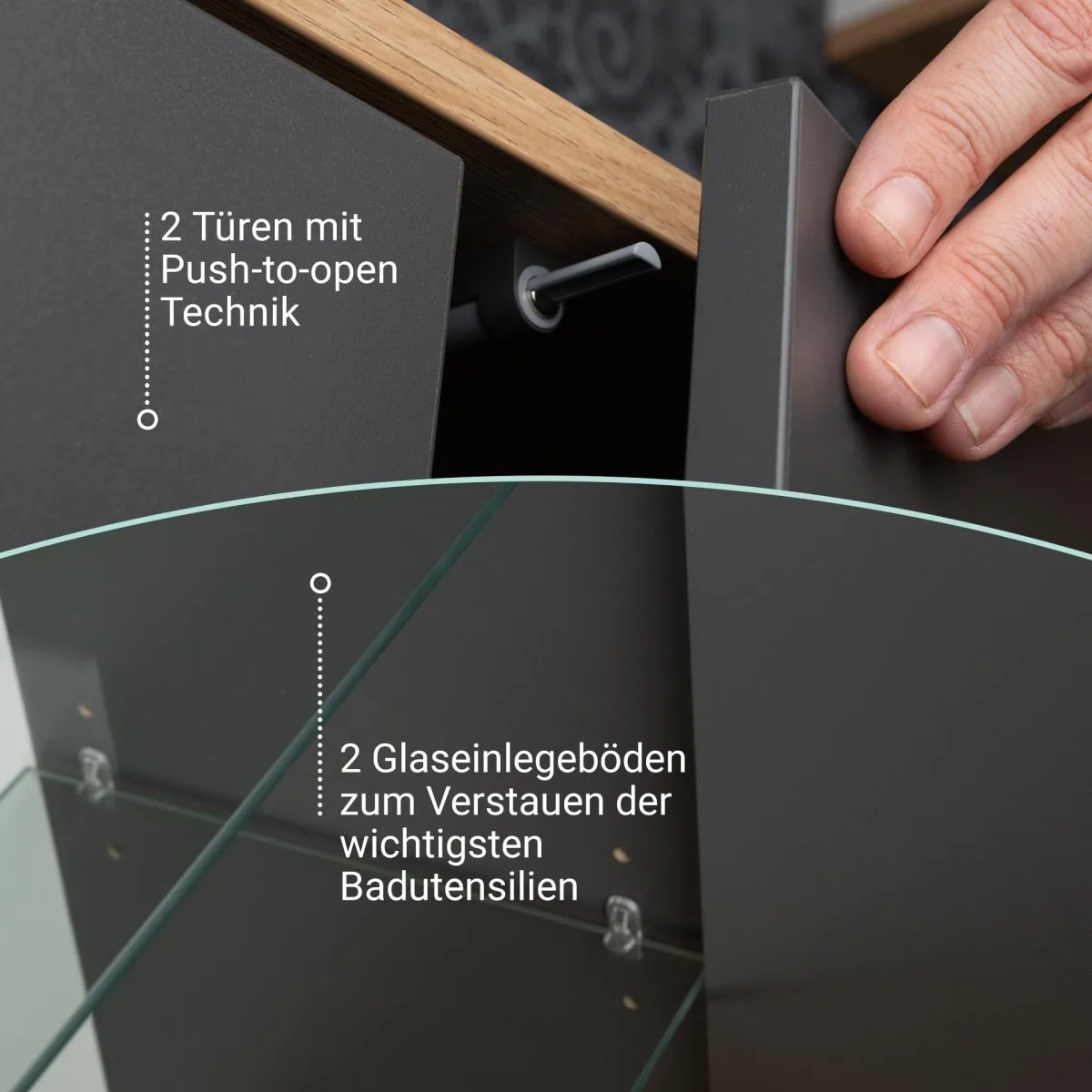 FACKELMANN FINN Doppel Midischrank 60 cm breit, Anthrazit/Braun hell + Holzfüße