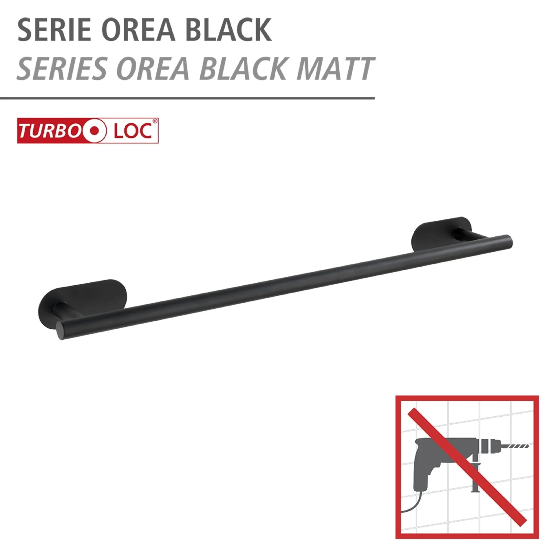 WENKO OREA Handtuchhalter 60 cm, Schwarz matt, Edelstahl, Befestigen ohne Bohren