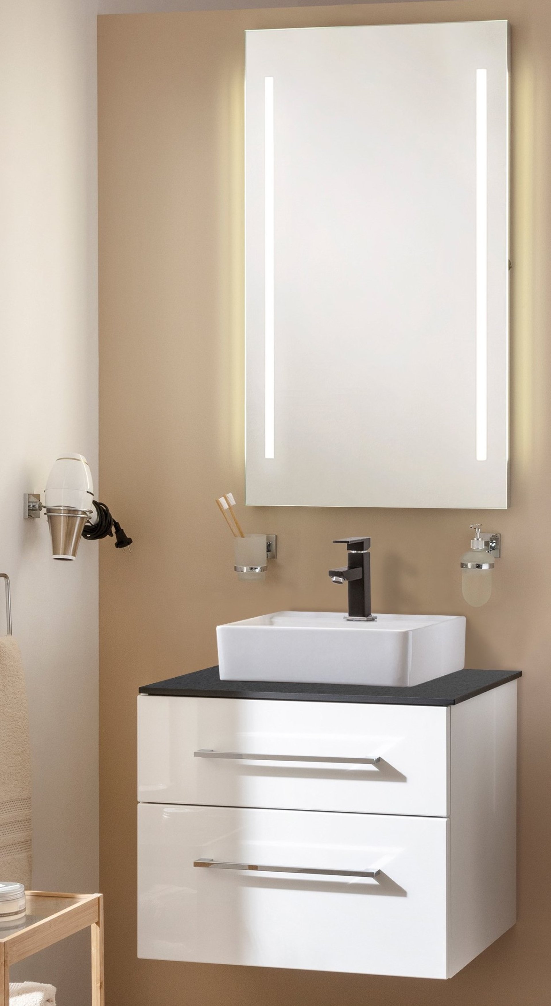 Fackelmann OXFORD Badmöbelset 4-teilig, 60 cm, Weiß, Spiegel, Keramik