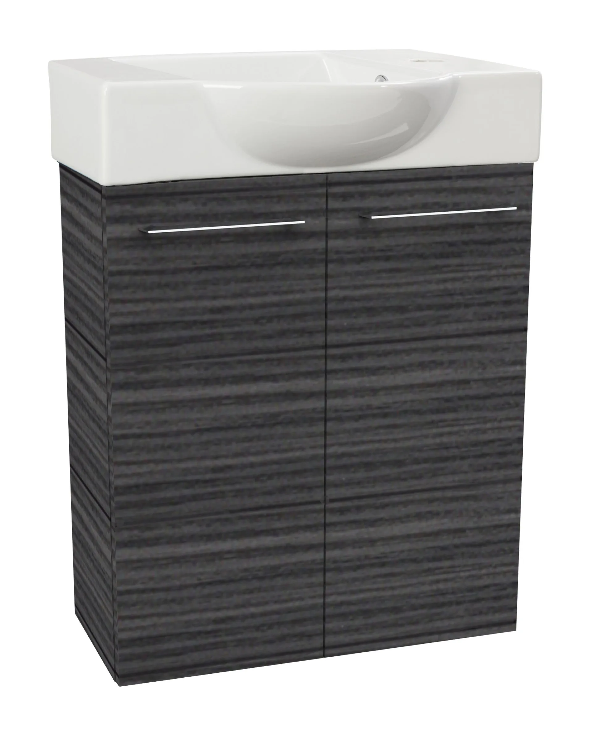 FACKELMANN SBC B.PERFEKT Gäste WC Waschtisch Set 55 cm breit, Anthrazit Holzoptik, Waschbecken Keramik Weiß, Hahnloch rechts