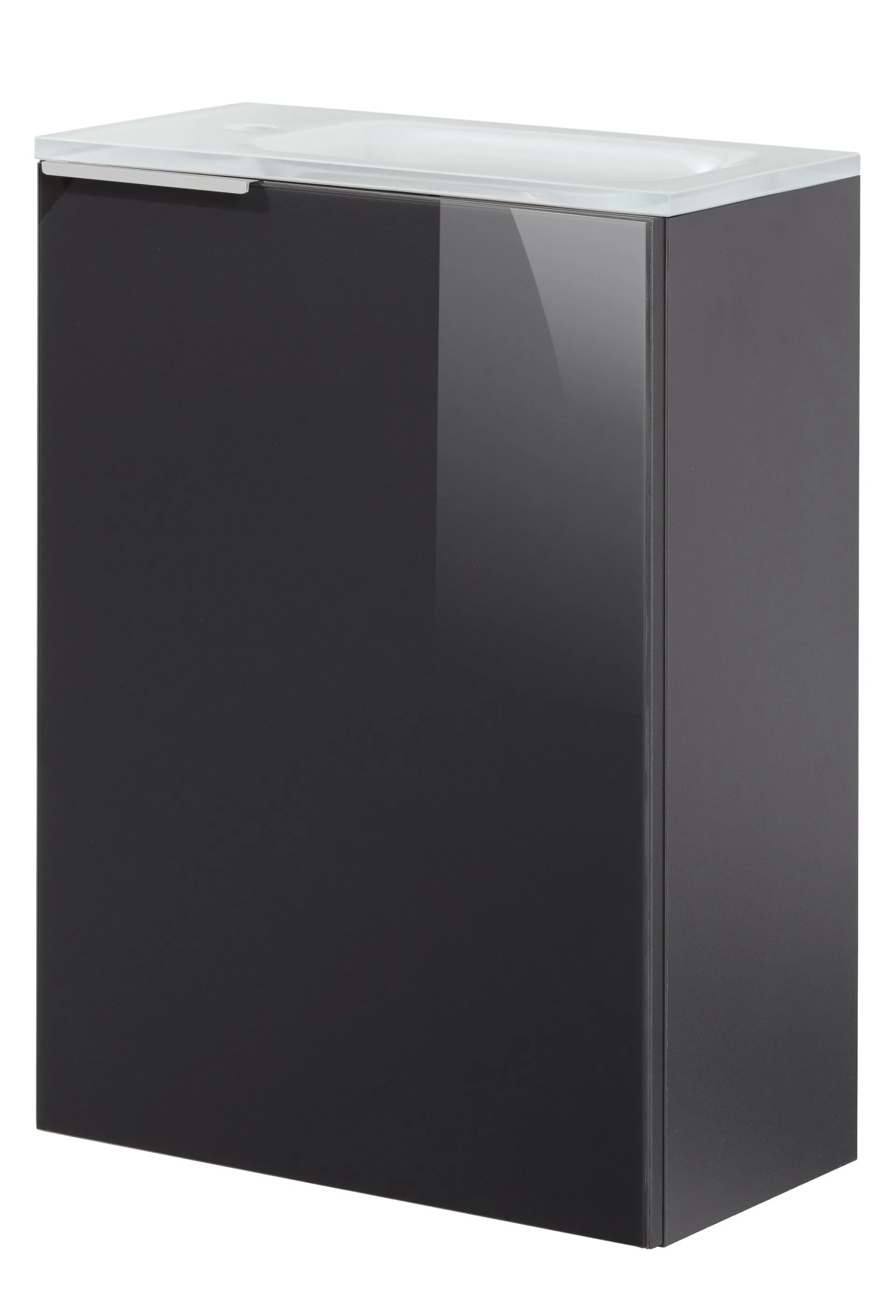 FACKELMANN SBC KARA Gäste WC Waschtisch Set 45 cm breit, Anthrazit, Waschbecken Glas Weiß, Türanschlag rechts