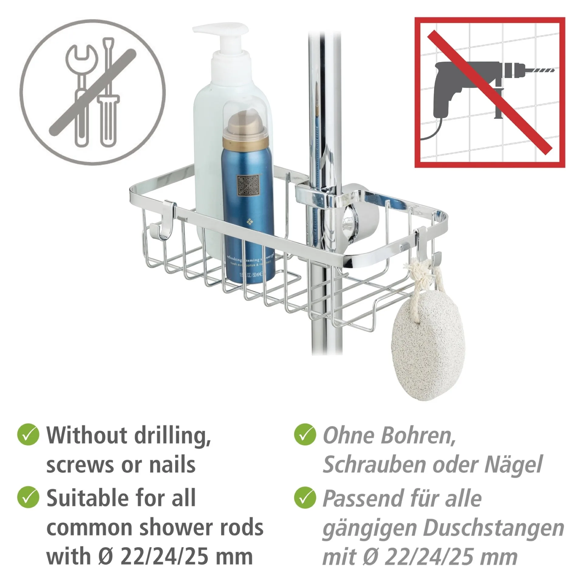 WENKO FLORESTA Duschablage, Chrom, Eckig, Befestigen ohne Bohren