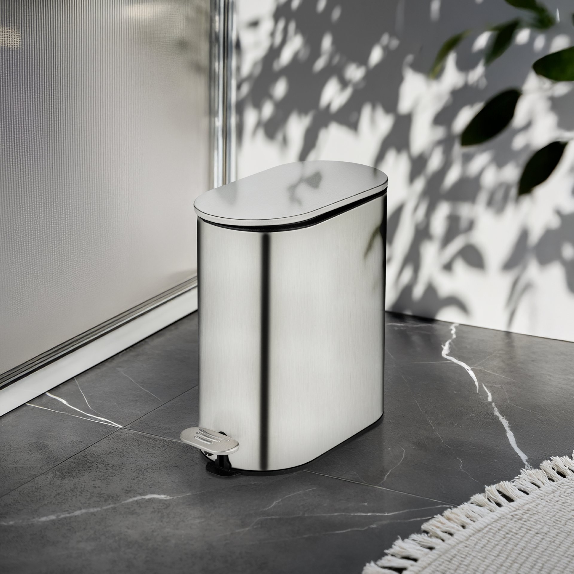 WENKO COLLUNGO Kosmetikeimer 5 Liter, Silber, mit Absenkautomatik