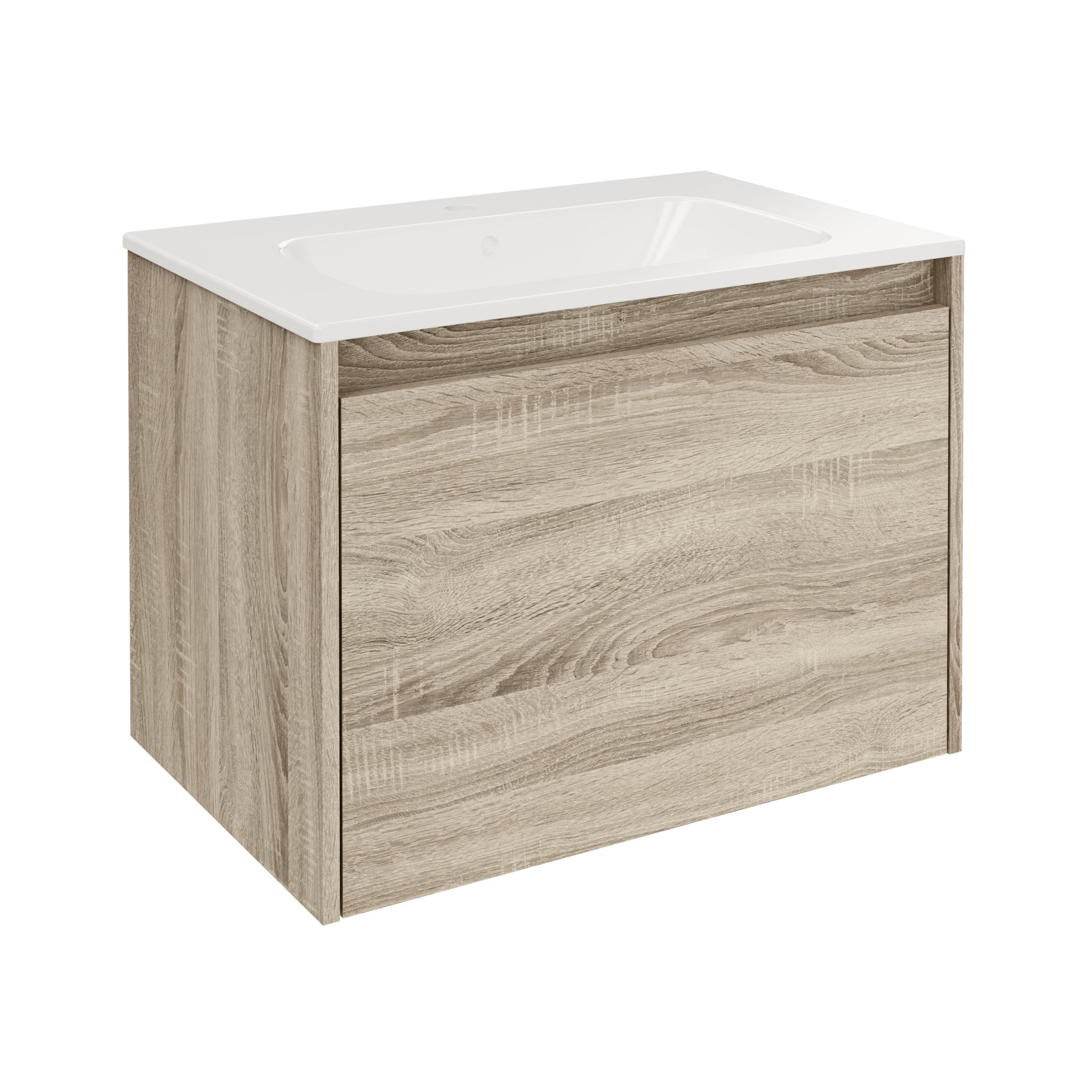 FACKELMANN COMPACT LINE Waschbecken mit Unterschrank 71 cm breit, Braun, Waschbecken Keramik Weiß, 1 Schublade