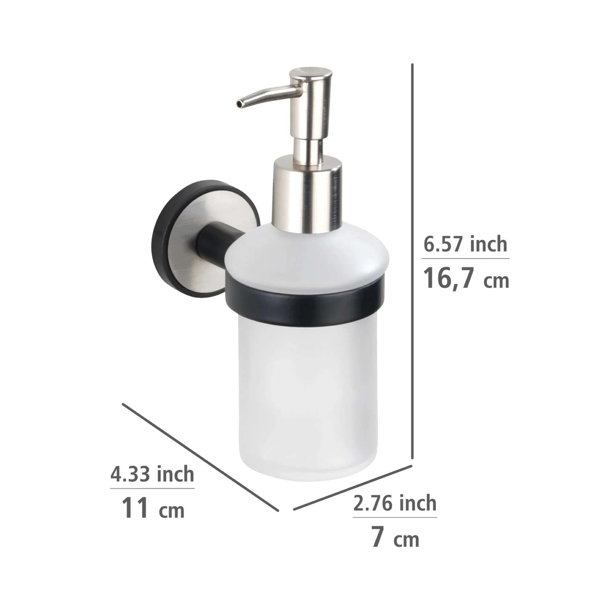 WENKO UDINE Seifenspender 200 ml, Schwarz/Silber, Edelstahl rostfrei, UV-Loc