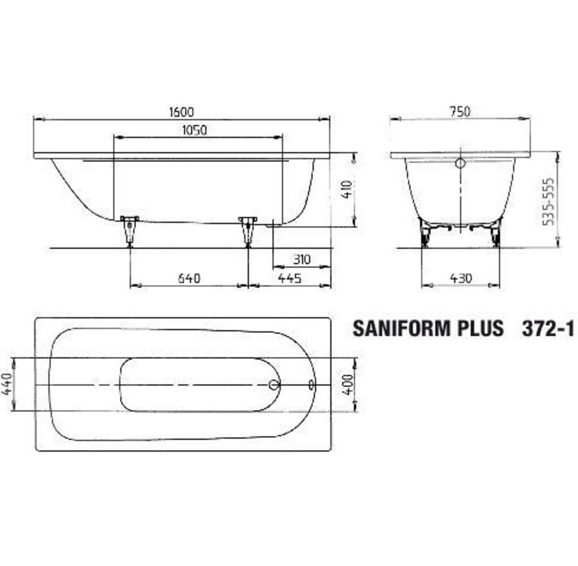 KALDEWEI SANIFORM PLUS Badewanne 160 cm breit, Weiß, Mod. 372-1