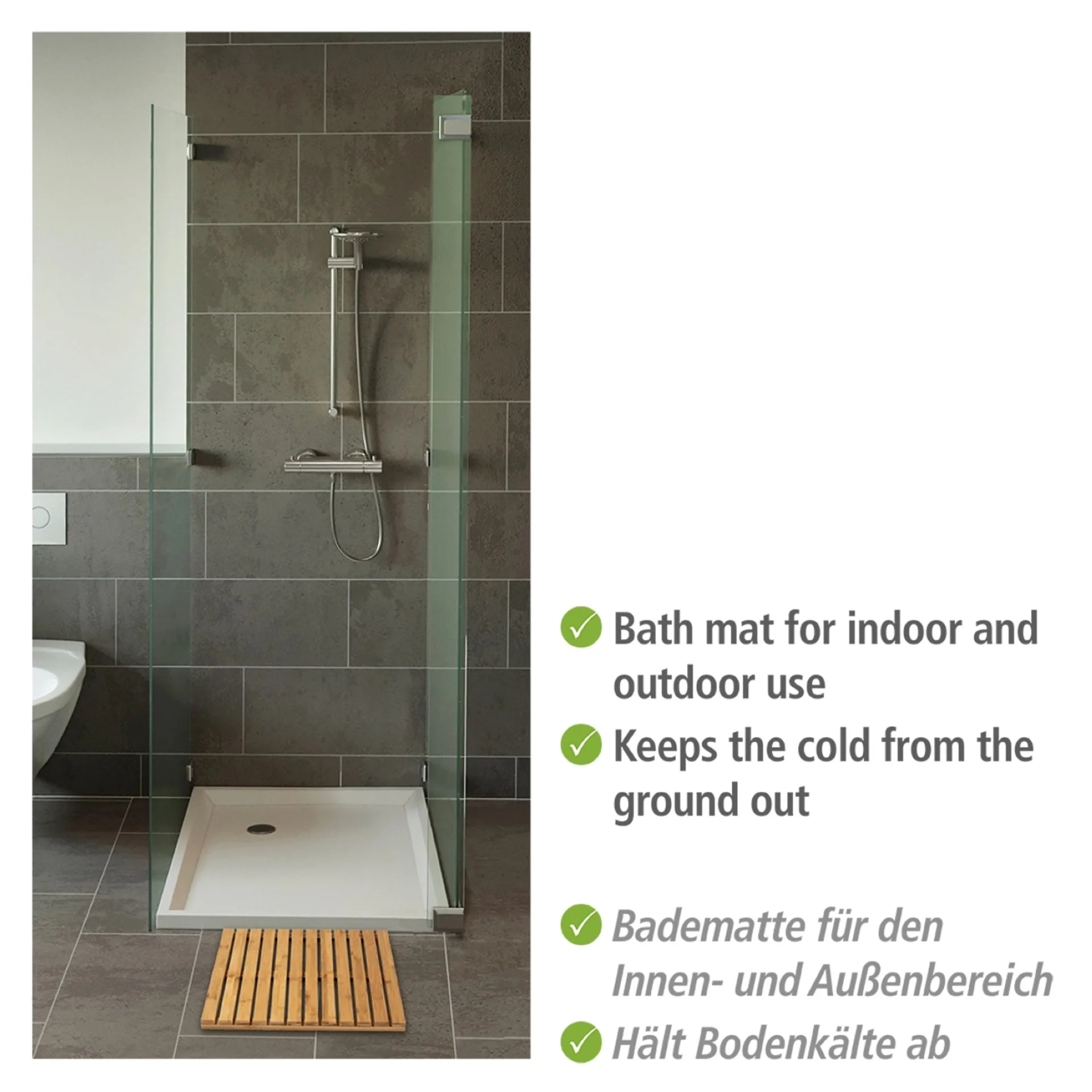 WENKO INDOOR&OUTDOOR Badematte 50 x 50 cm, Braun, aus Bambus