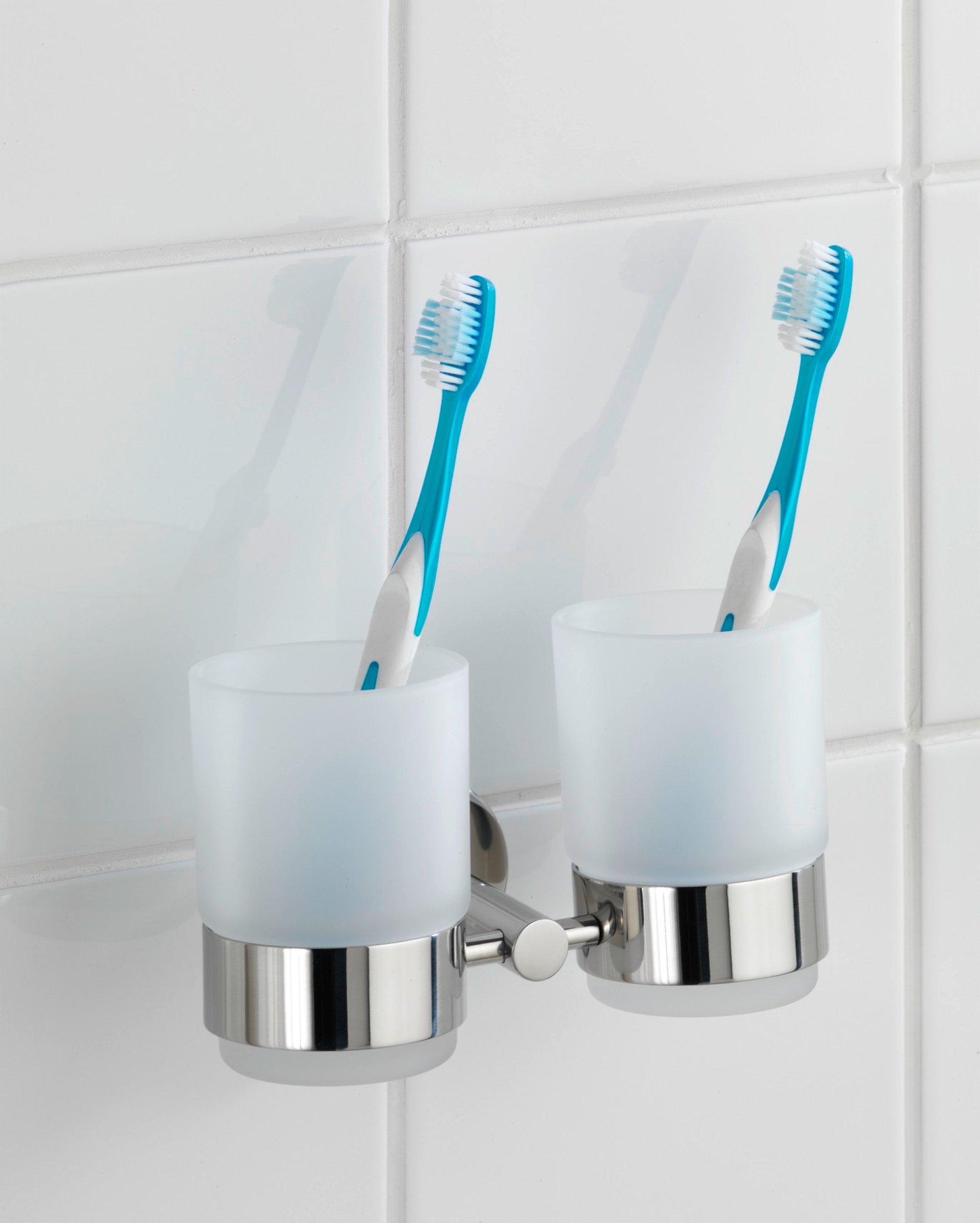 WENKO DUO BOSIO Zahnputzbecher, Chrom glänzend, mit Halter