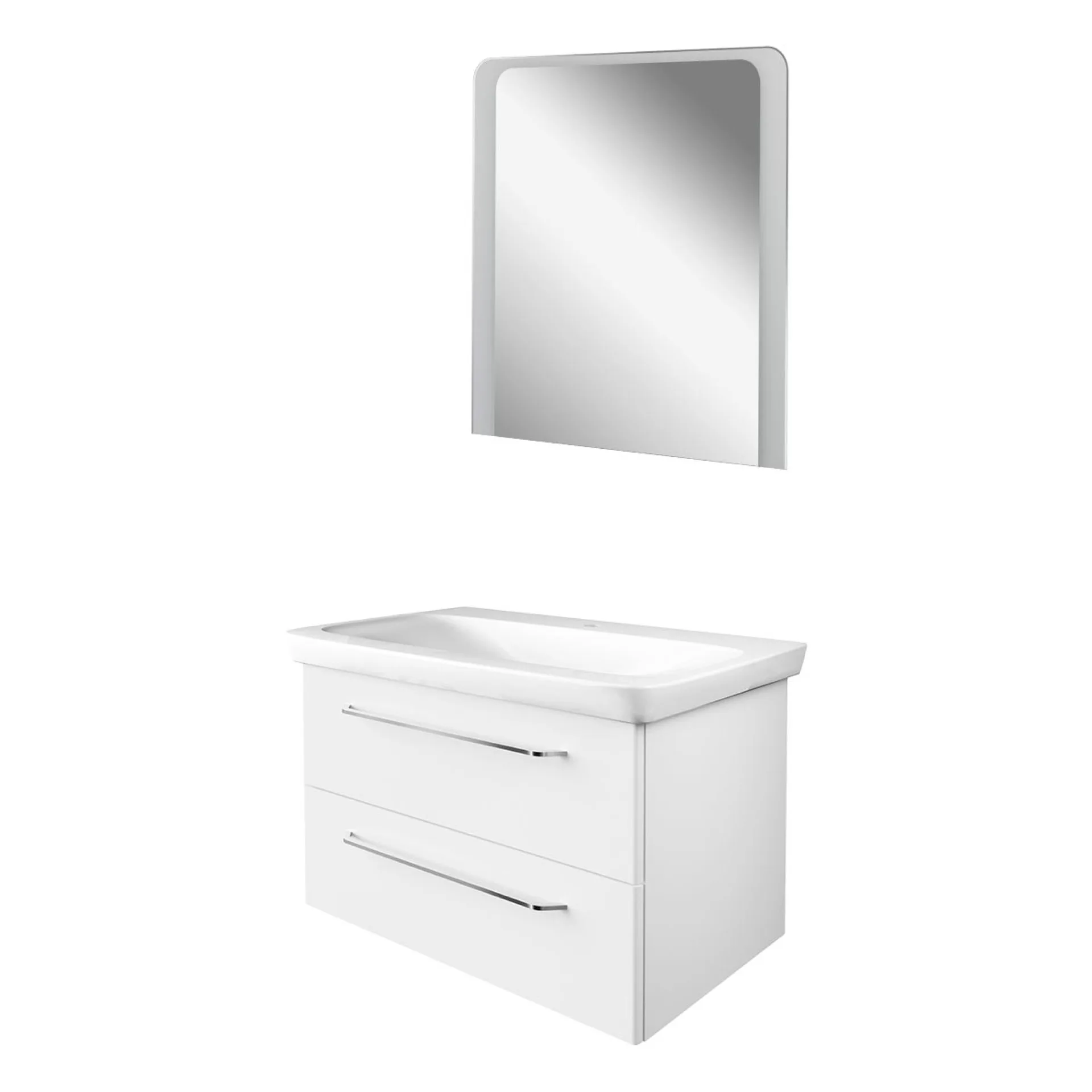 FACKELMANN MILANO Waschtisch Set mit Spiegel 88 cm breit, Weiß, Waschbecken Keramik Weiß