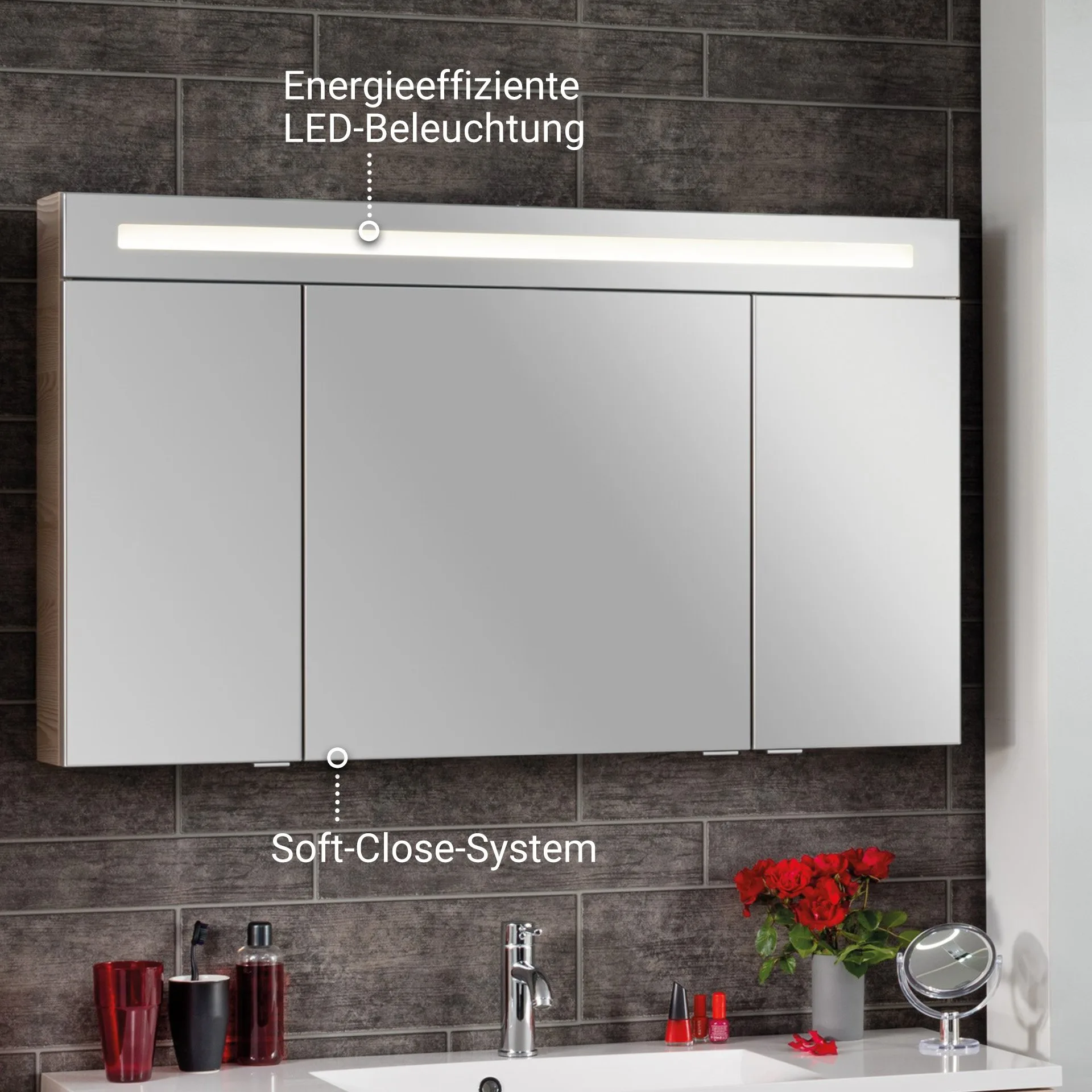 Fackelmann B.CLEVER LED Spiegelschrank 120 cm Braun hell