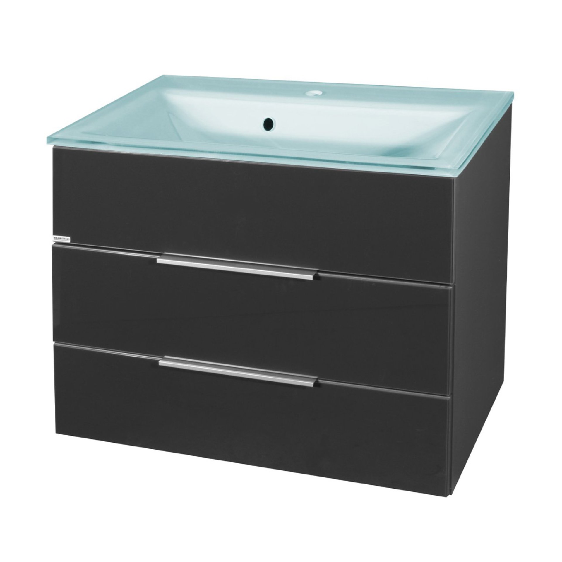 FACKELMANN KARA Waschbecken mit Unterschrank 80 cm breit, Anthrazit, Waschbecken Glas Mint, 2 Schubladen