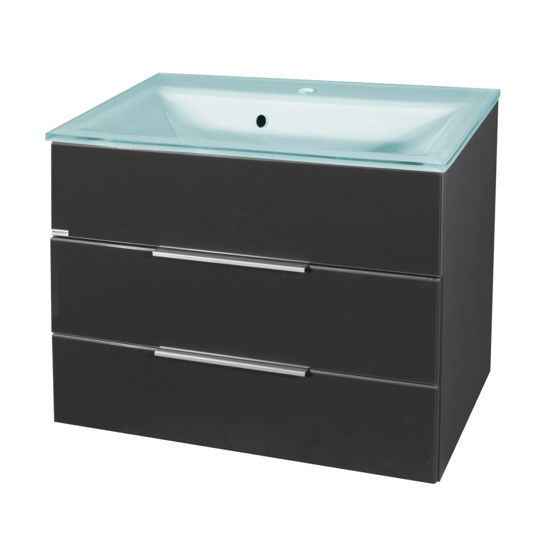 FACKELMANN KARA Waschbecken mit Unterschrank 80 cm breit, Anthrazit, Waschbecken Glas Mint, 2 Schubladen