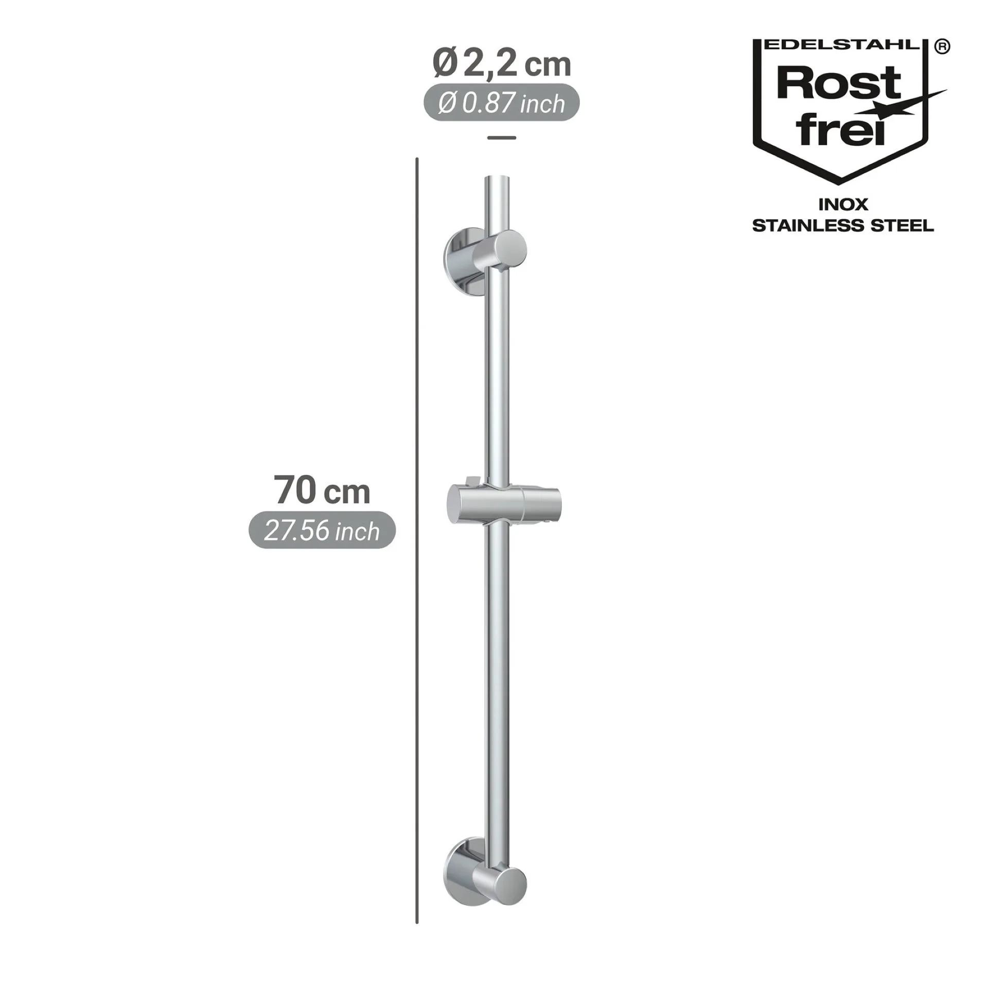 WENKO Duschkopfstange 70 cm, Chrom, Befestigen ohne Bohren