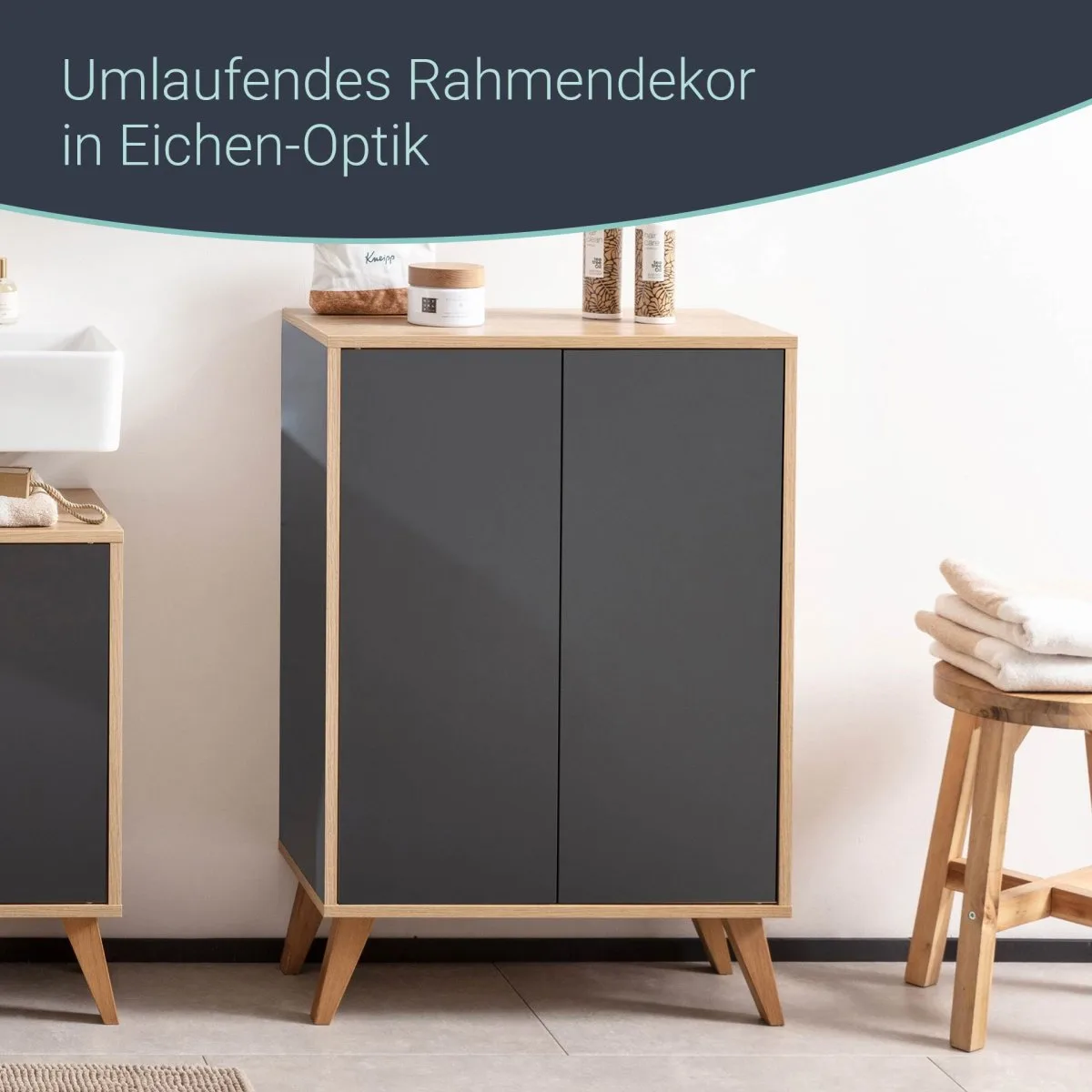 FACKELMANN FINN Doppel Midischrank 60 cm breit, Anthrazit/Braun hell