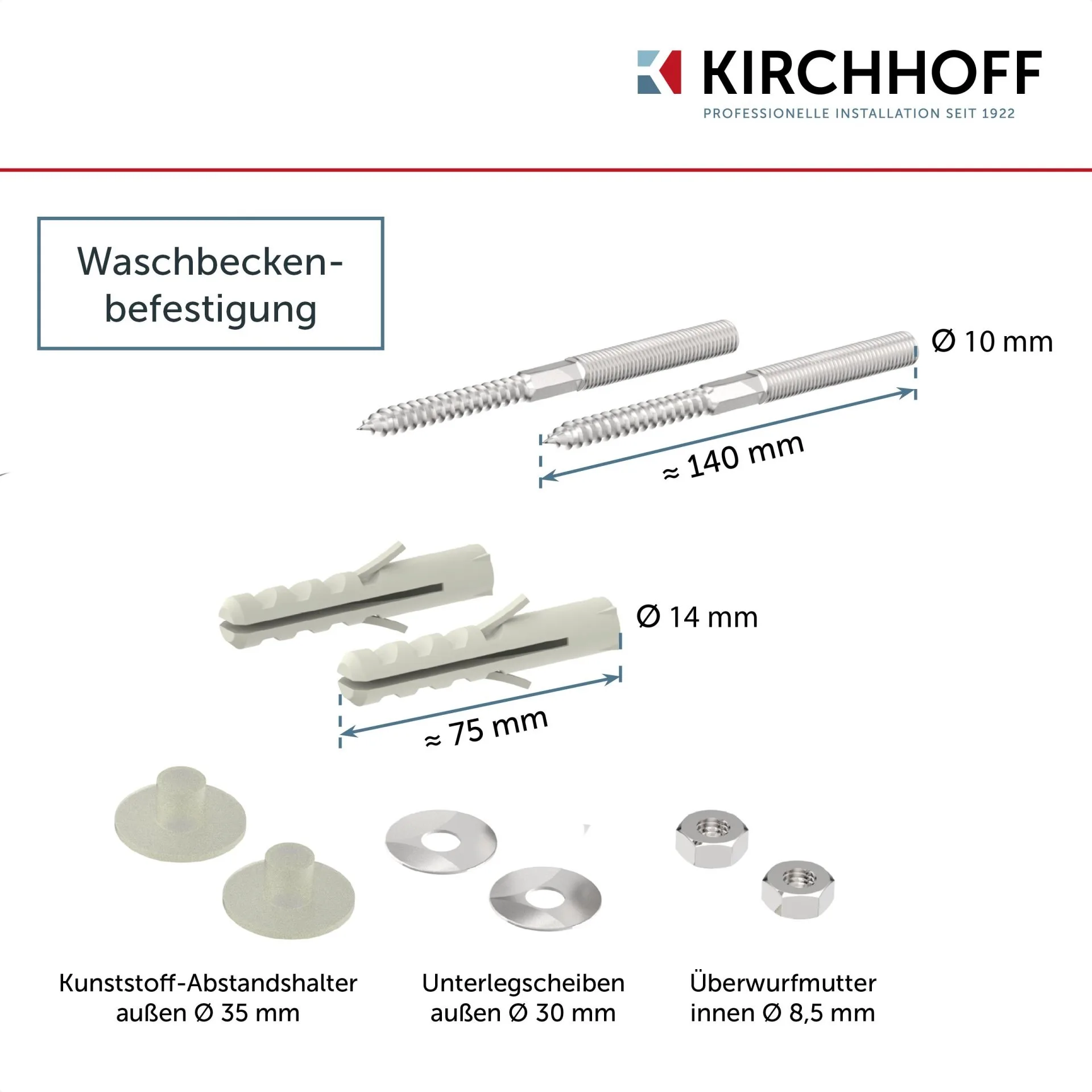 KIRCHHOFF Siphon, Chrom, 1 1/4 " x 32 mm, inkl. Befestigung und zwei Eckventilen