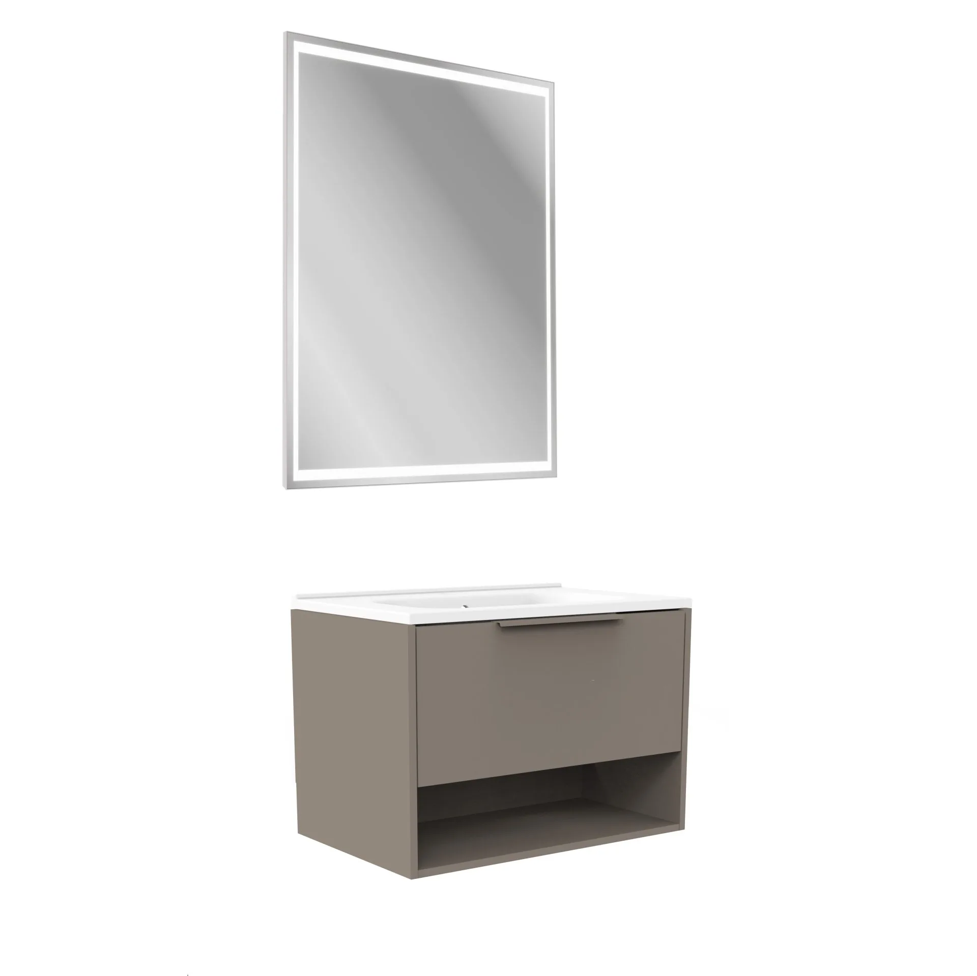 FACKELMANN B.PARIS Waschtisch Set mit Spiegel 70 cm breit, Grau, Waschbecken Gussmarmor Weiß