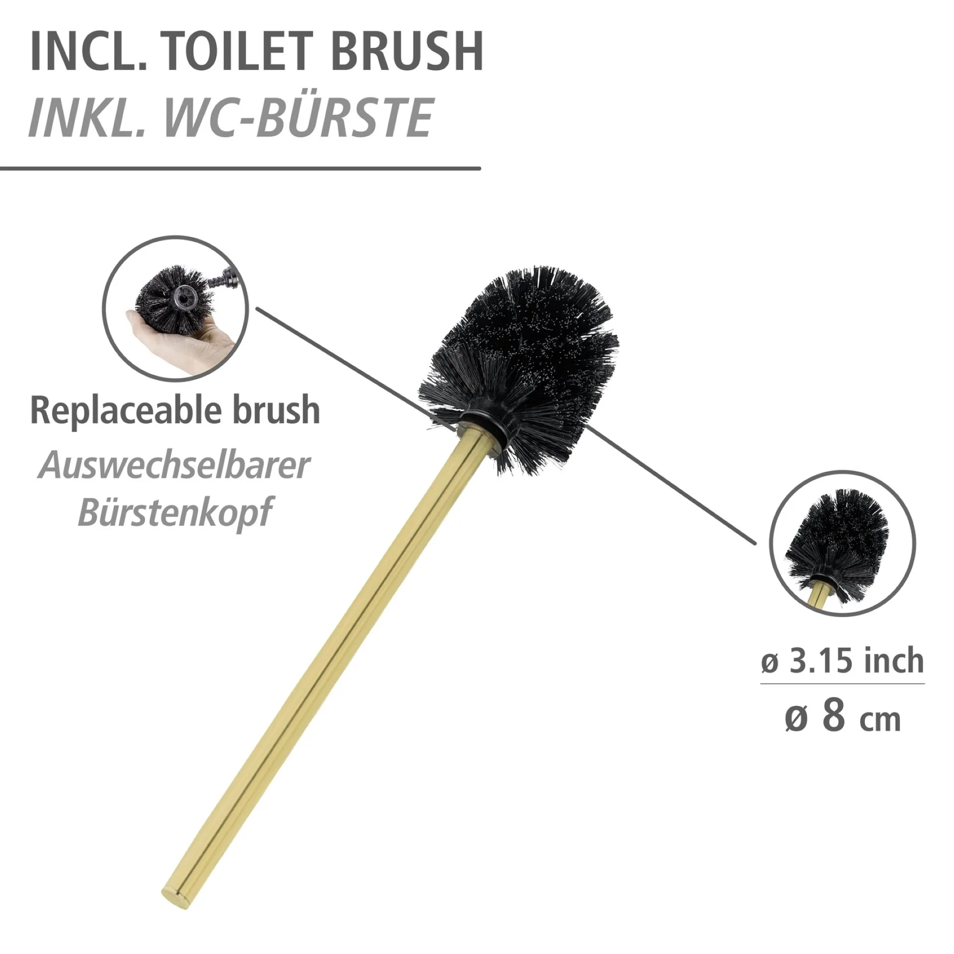 WENKO RIVALTA WC-Garnitur, Gold, mit Toilettenpapierhalter und Bevorrater, stehend