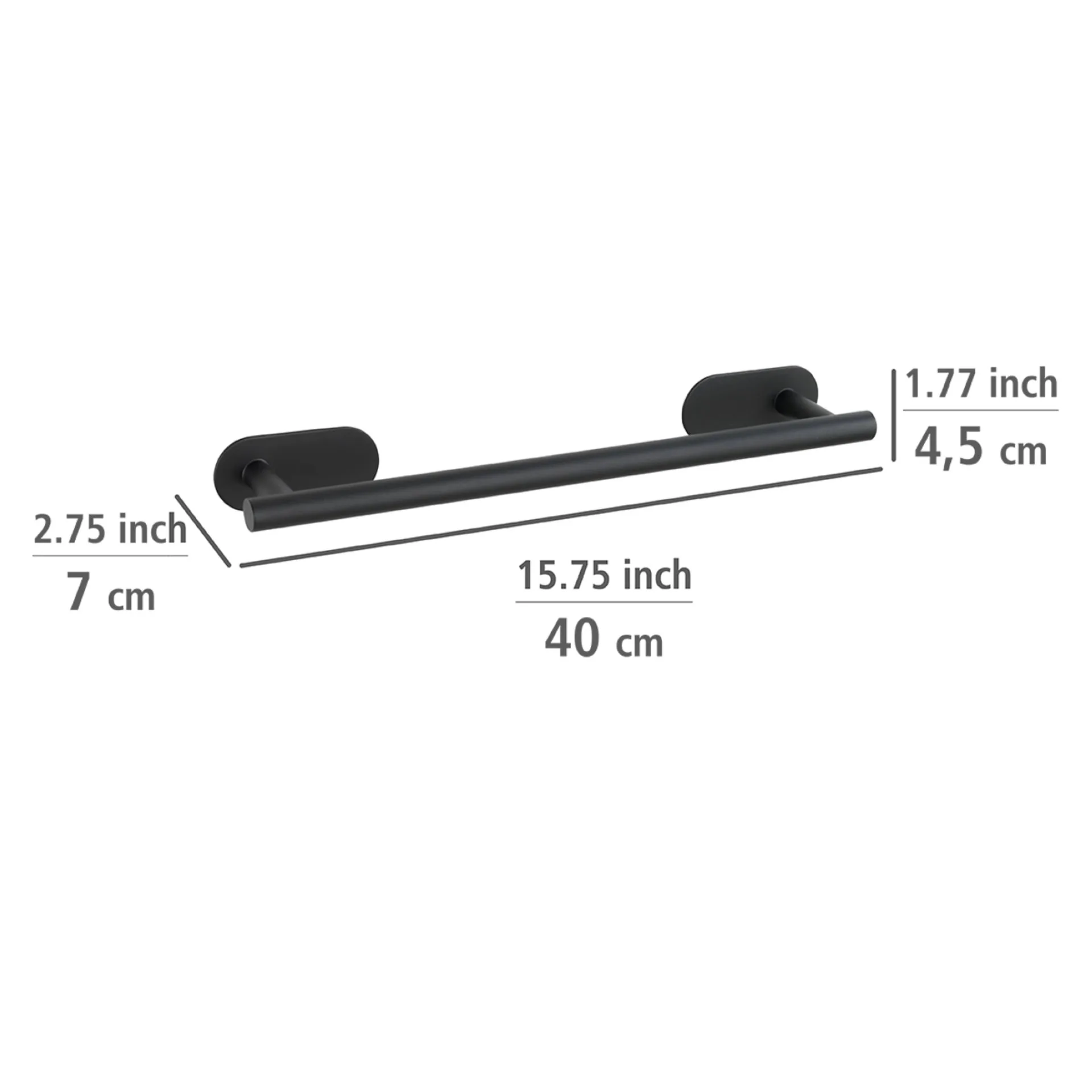 WENKO OREA Handtuchhalter 40 cm, Schwarz matt, Edelstahl, Befestigen ohne Bohren