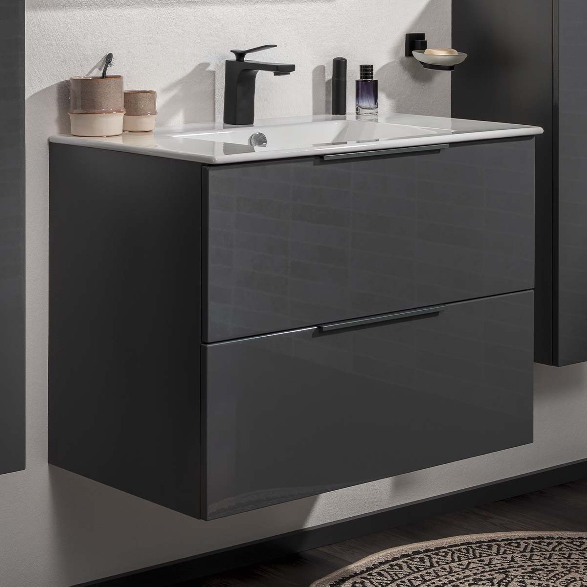 Fackelmann LUNA Waschbeckenunterschrank 80cm, Schwarz/Anthrazit