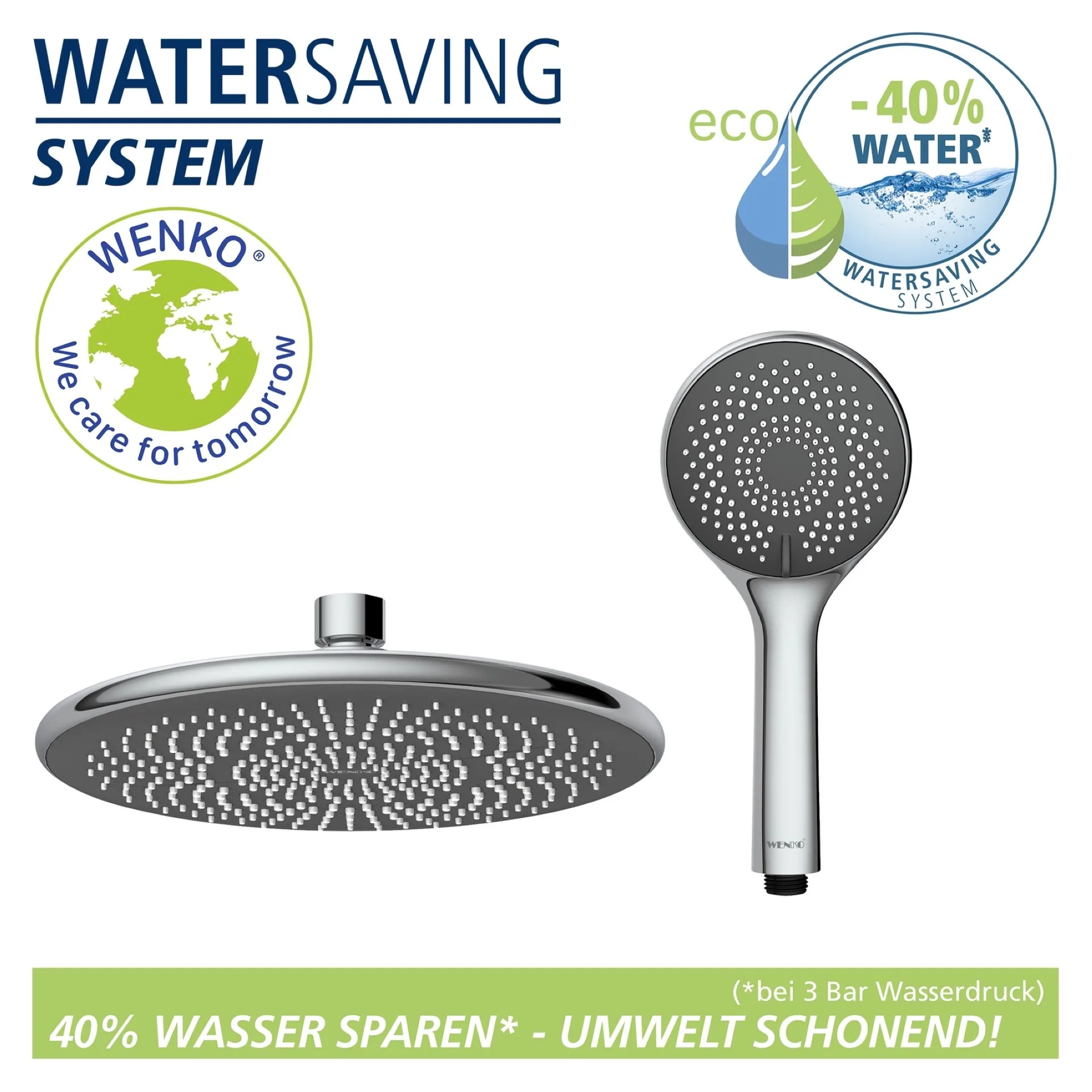 WENKO Duschsystem, Chrom, mit Wassersparsystem, 3 verschiedene Wasserstrahlarten, Edelstahl