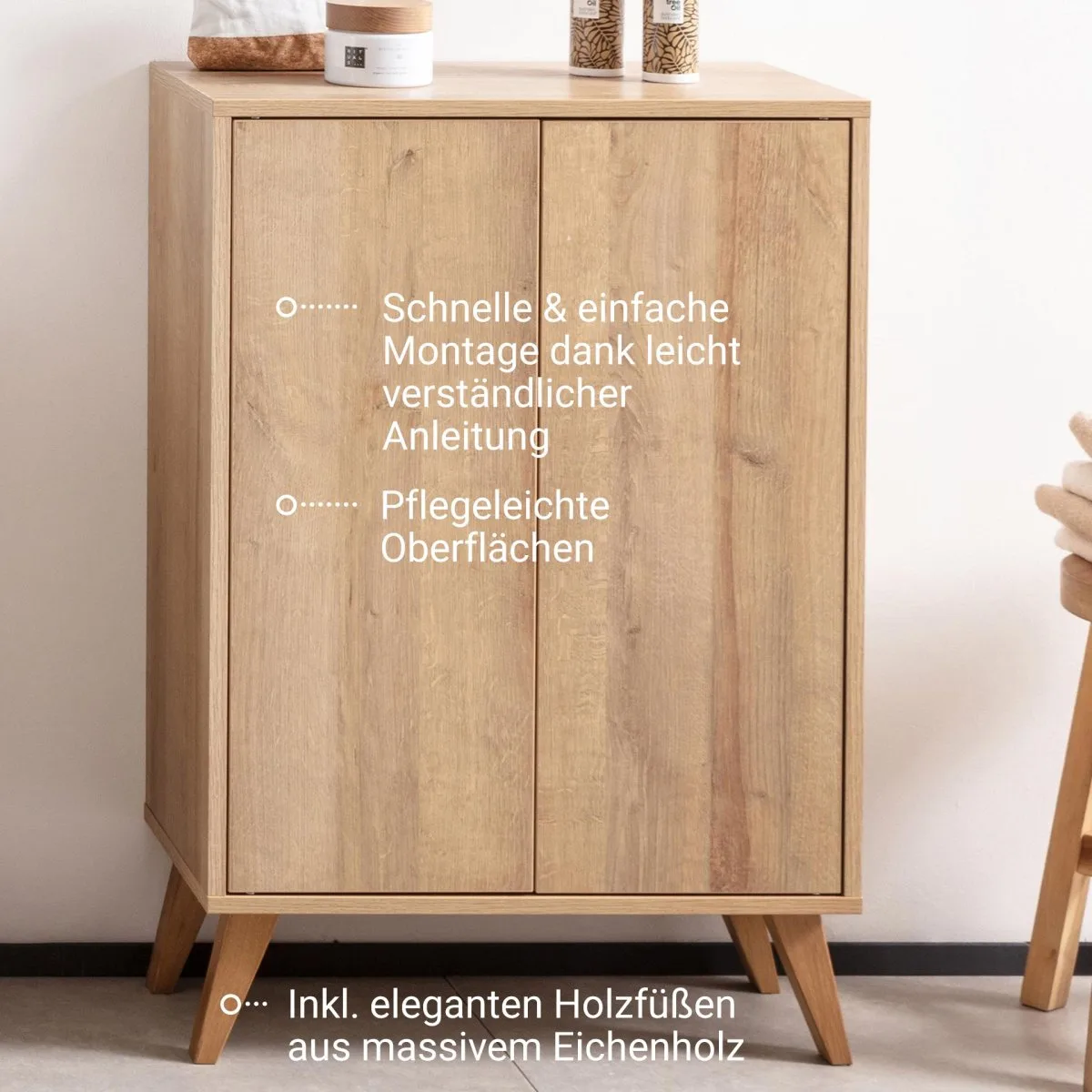 FACKELMANN FINN Doppel Midischrank 60 cm breit, Braun hell + Holzfüße