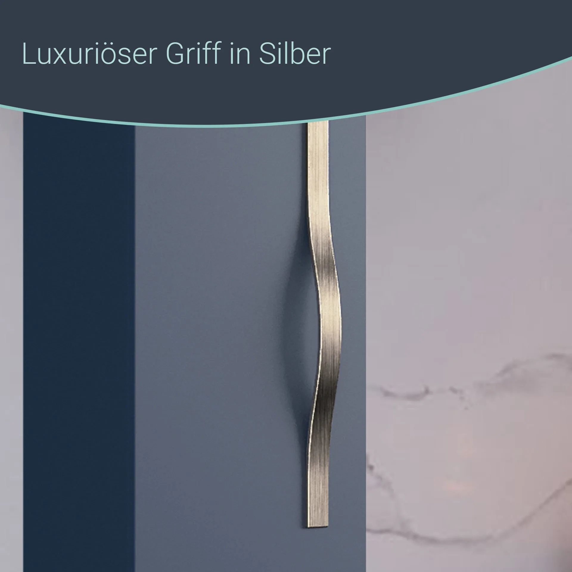 BADEDU FILS Hochschrank 33 cm breit, Blau, Griff Silber