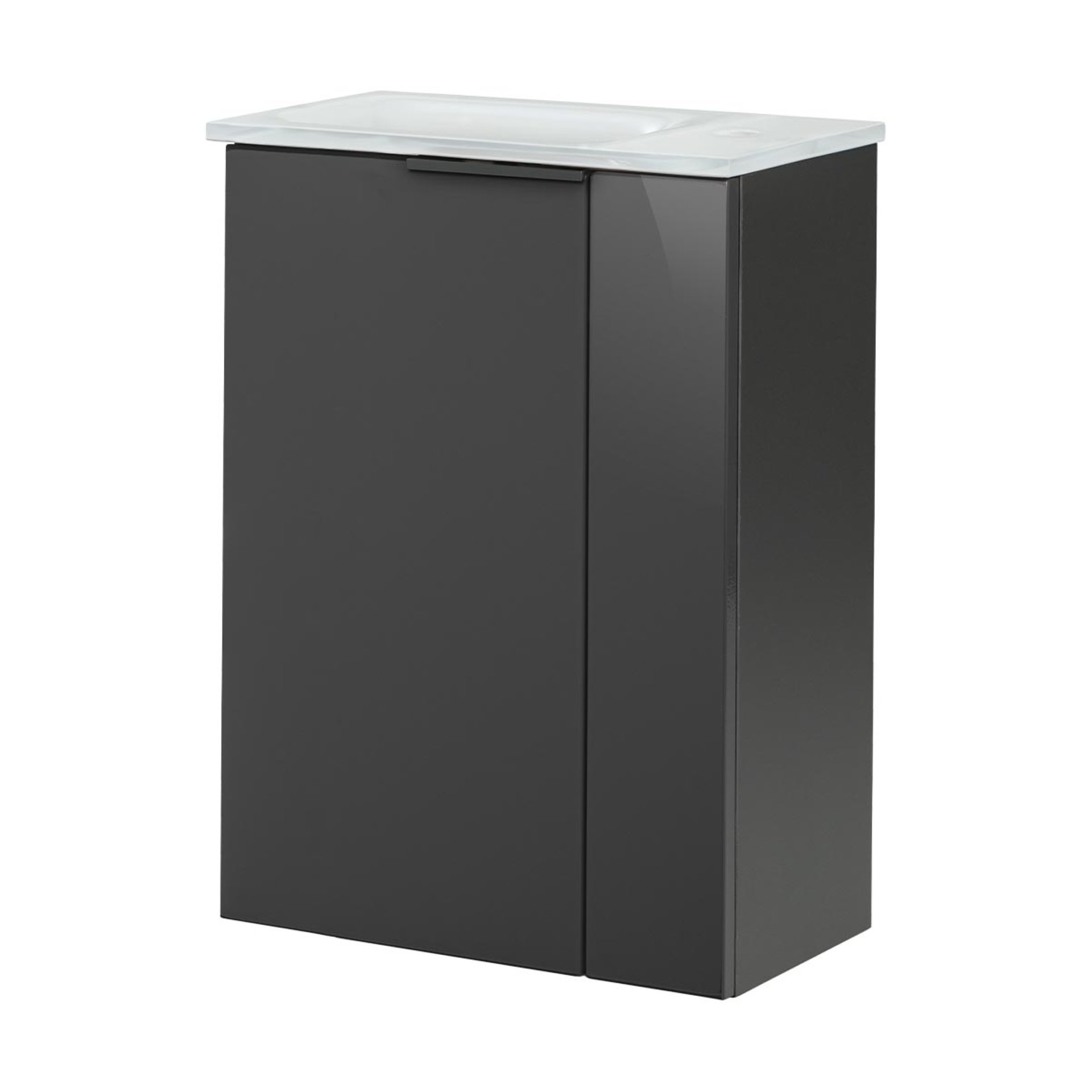 FACKELMANN SBC LUNA Gäste WC Waschtisch Set 45 cm breit, Anthrazit, Waschbecken Glas Weiß, Türanschlag links