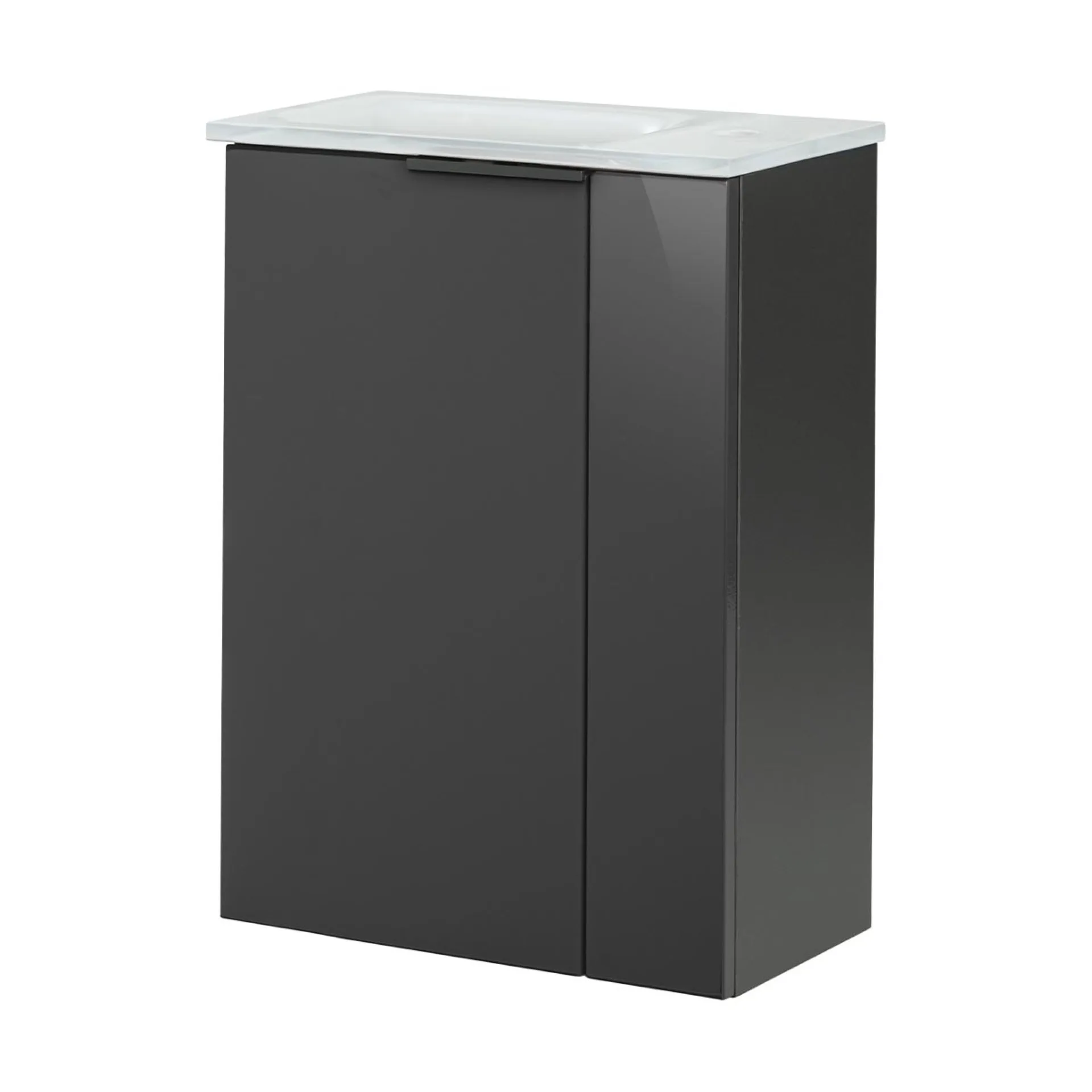 FACKELMANN SBC LUNA Gäste WC Waschtisch Set 45 cm breit, Anthrazit, Waschbecken Glas Weiß, Türanschlag links