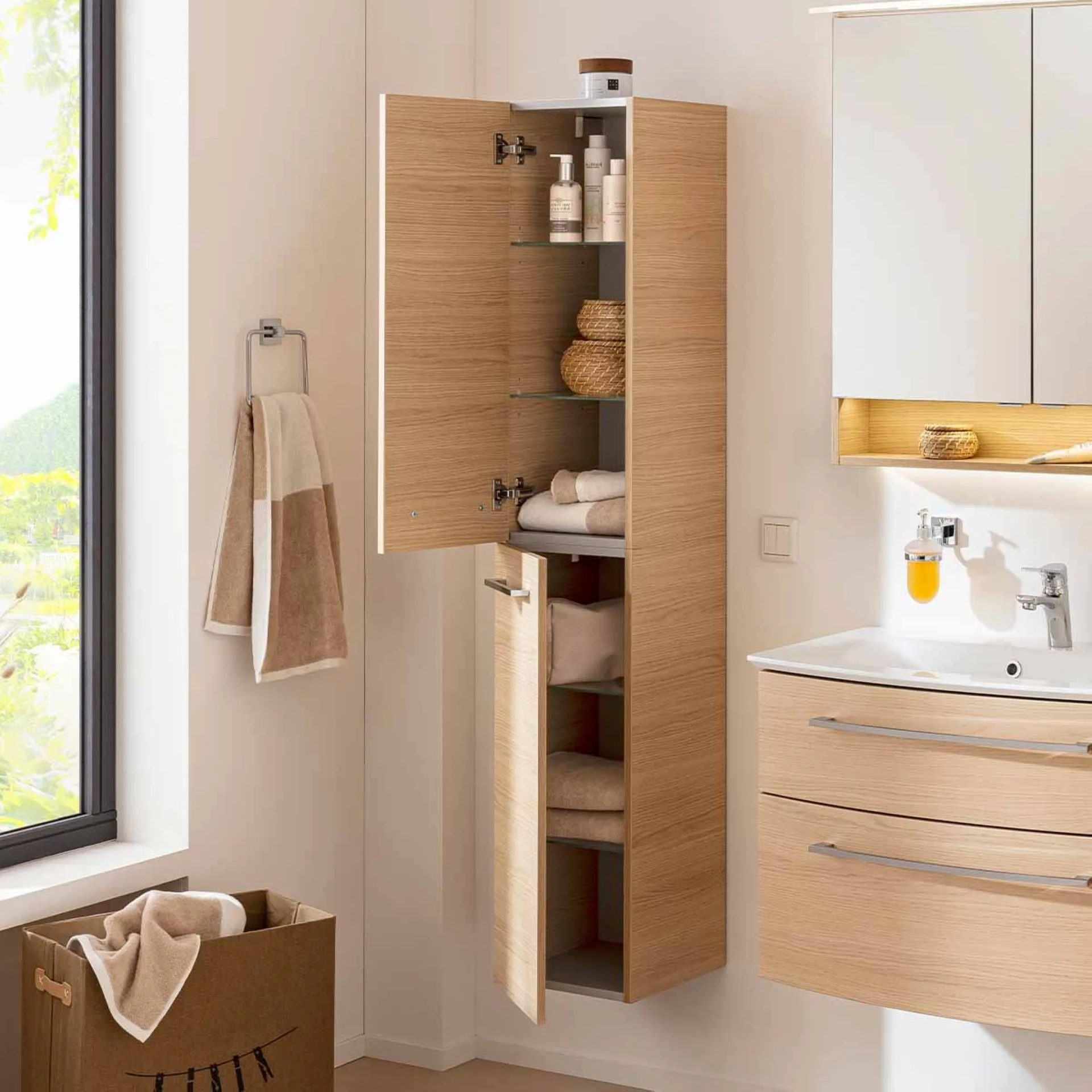 FACKELMANN B.STYLE Hochschrank 30 cm breit, Braun, Türanschlag links