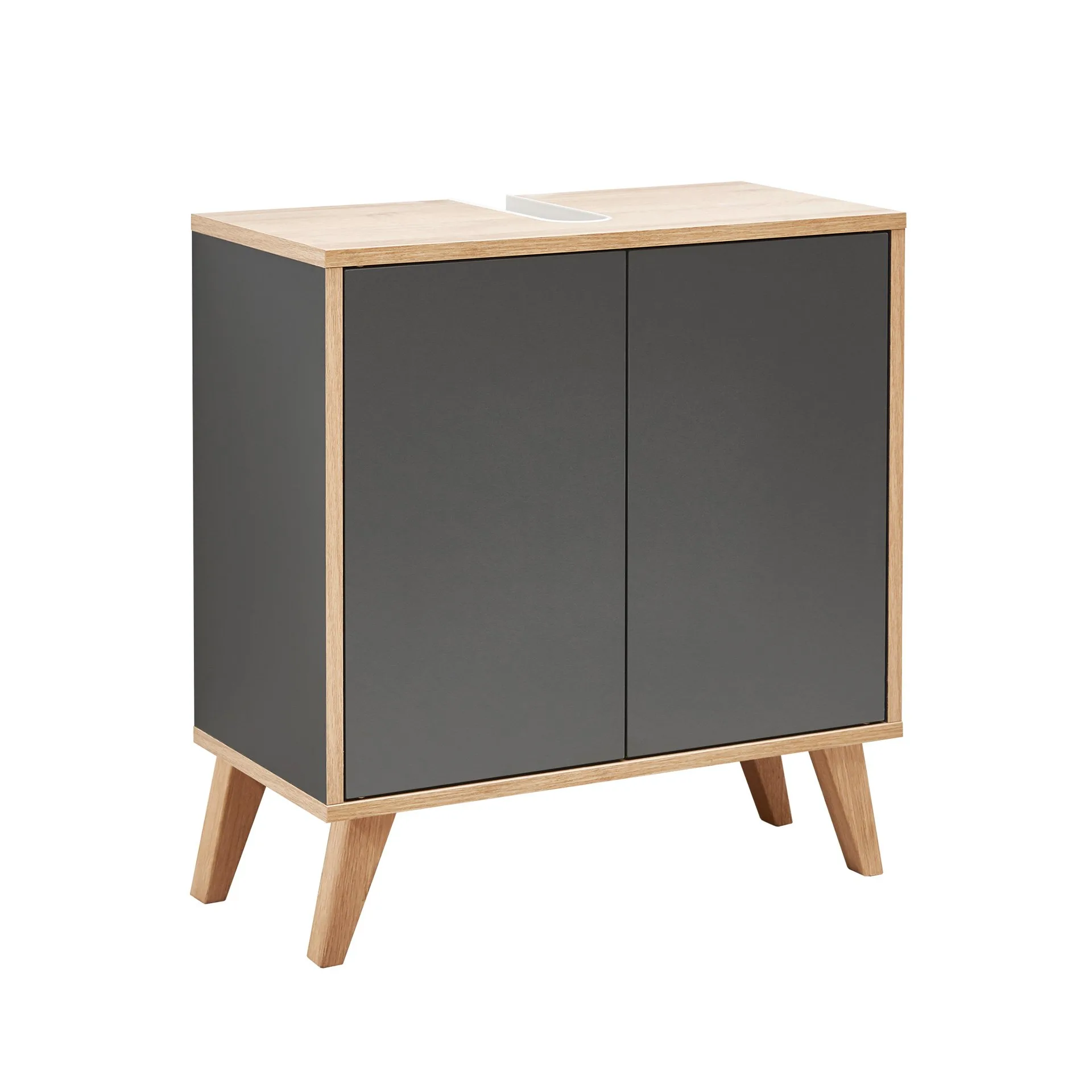 FACKELMANN FINN Waschbeckenunterschrank 60 cm breit, Anthrazit/Braun hell + Holzfüße
