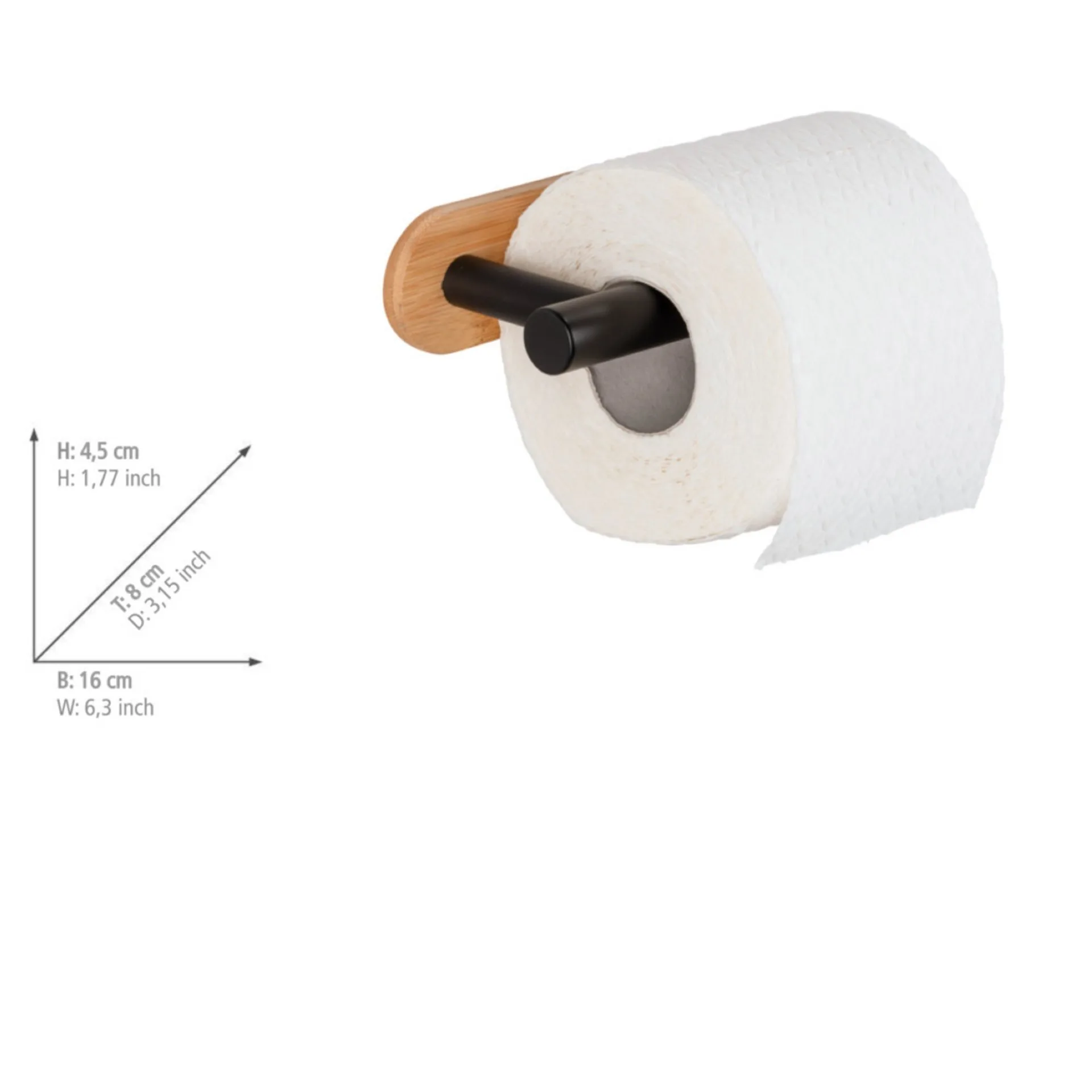 WENKO OREA Toilettenpapierhalter, Schwarz/Braun, Befestigen ohne Bohren