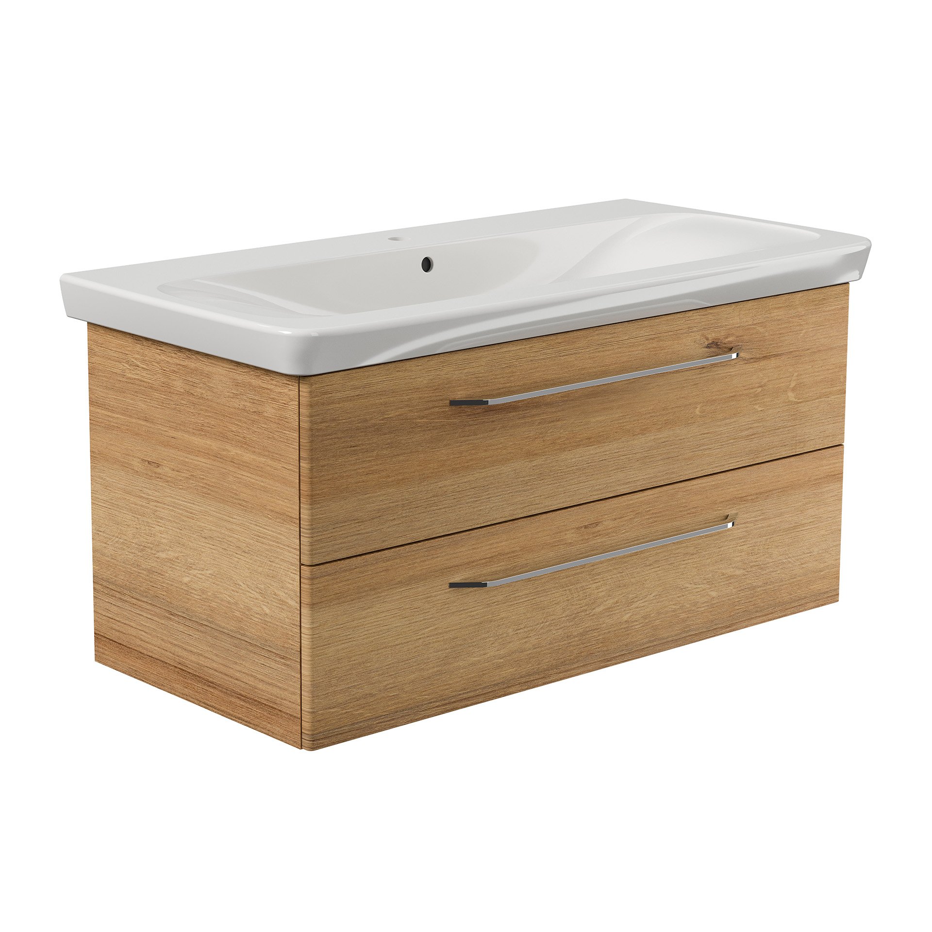 FACKELMANN MILANO Waschbecken mit Unterschrank 107 cm breit, Braun hell, Waschbecken Keramik Weiß