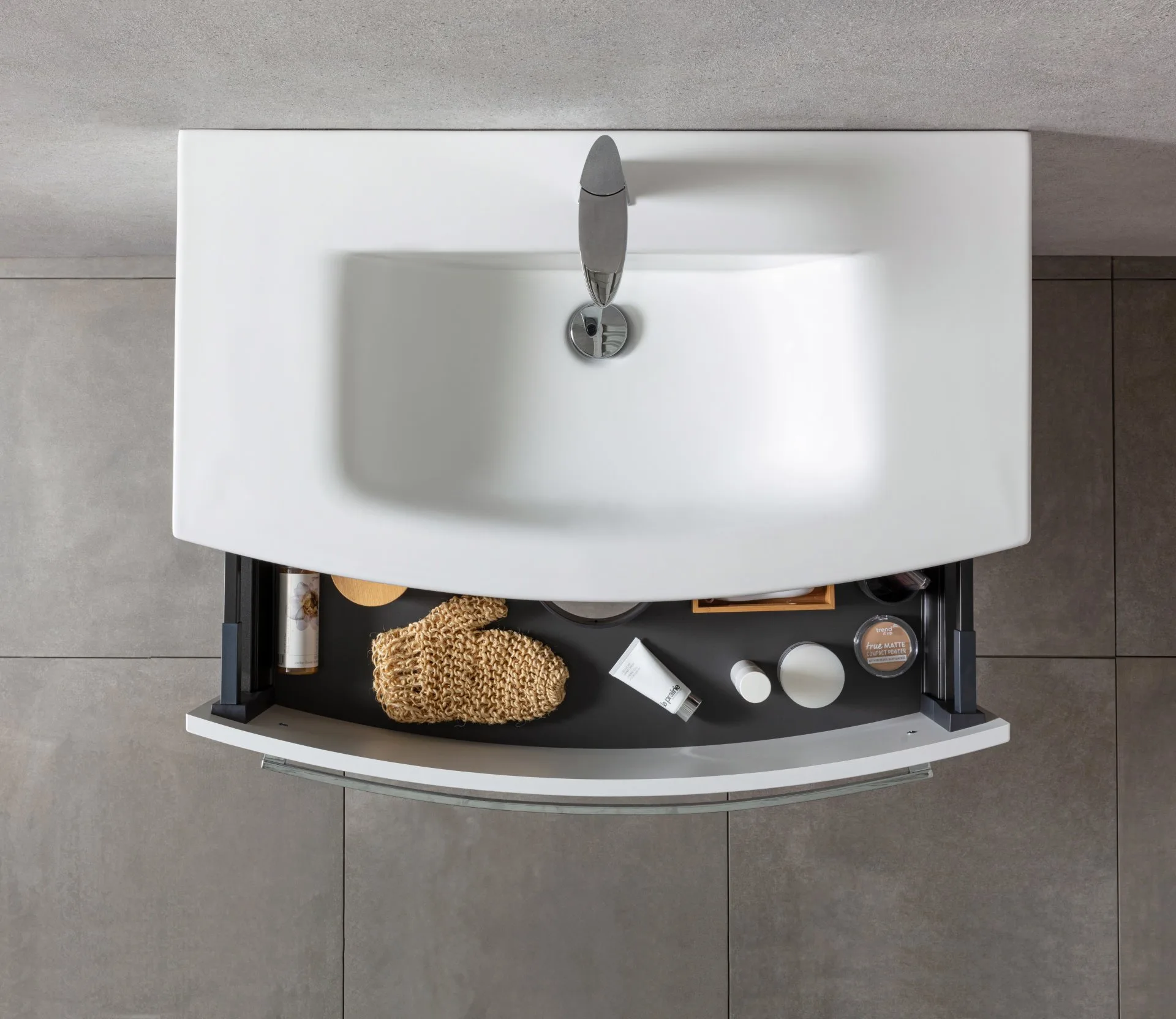 LANZET IMPULSO Waschtisch Set mit Spiegelschrank 90 cm breit, Anthrazit, Waschbecken Keramik Weiß