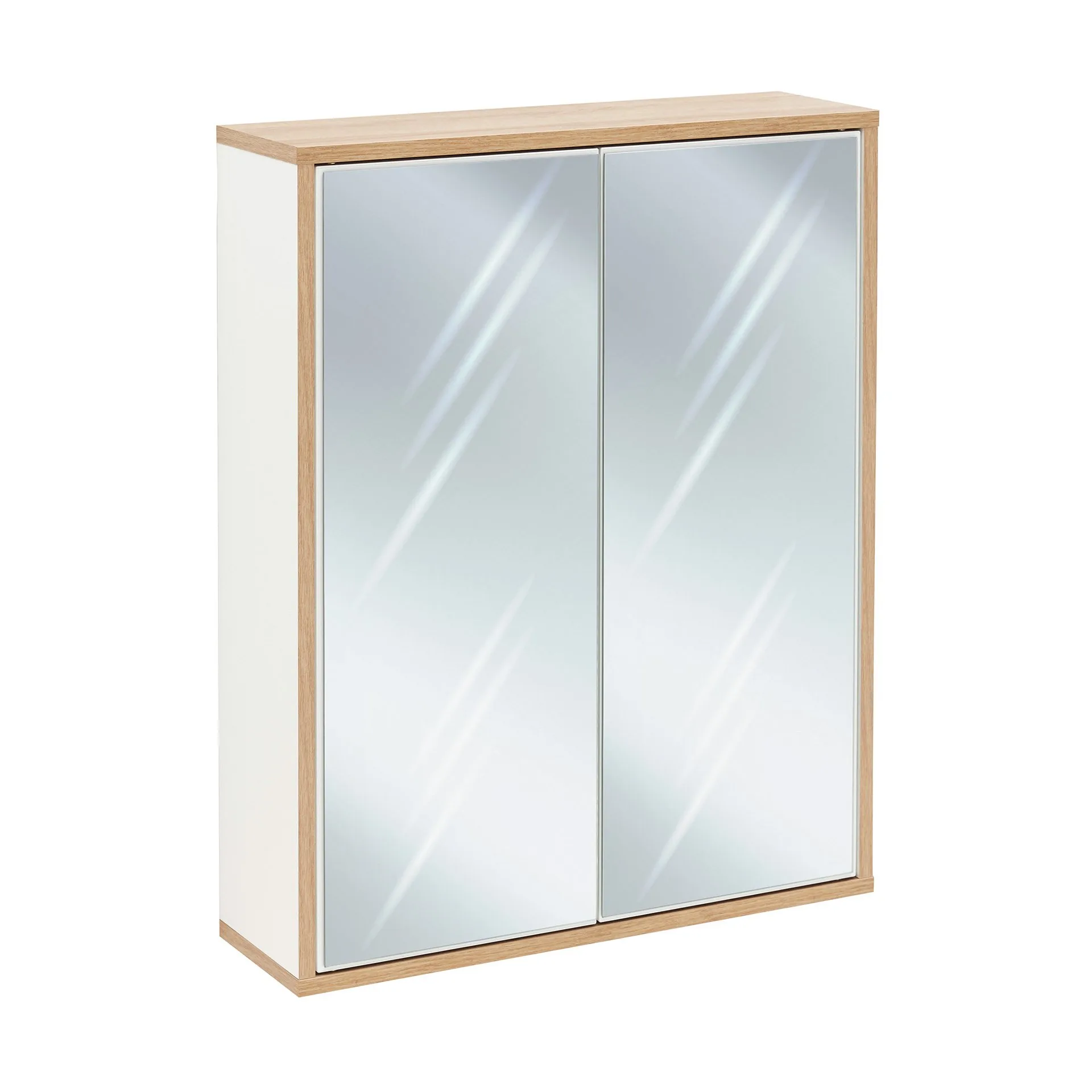 FACKELMANN FINN Spiegelschrank 60 cm breit, Weiß/Braun hell