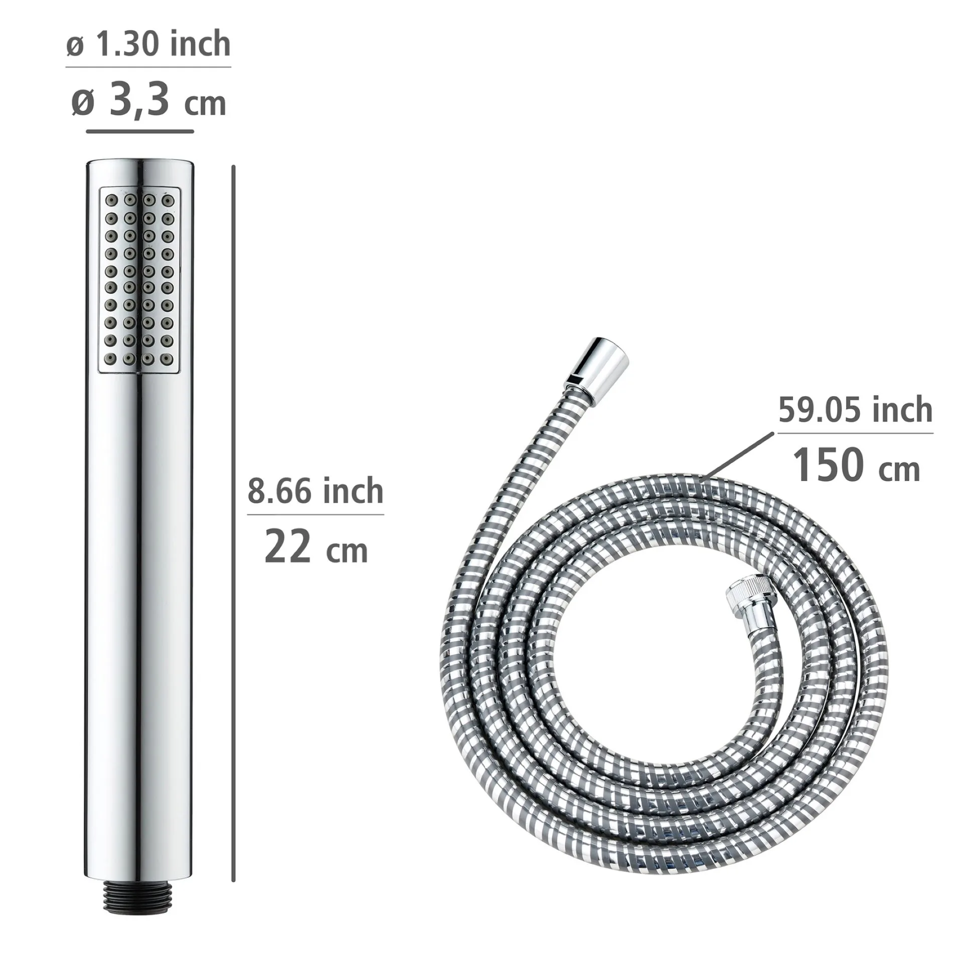 WENKO BASIC LINE Duschkopf mit Schlauch und Halterung, Chrom, 150 cm