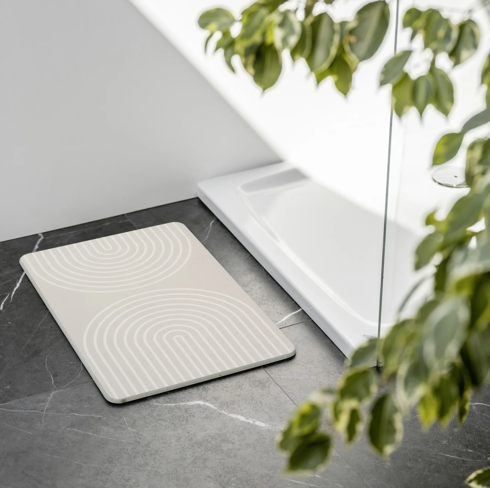 WENKO NAZCA Badematte 60 x 39 cm, Grau, aus natürlichem Diatomit