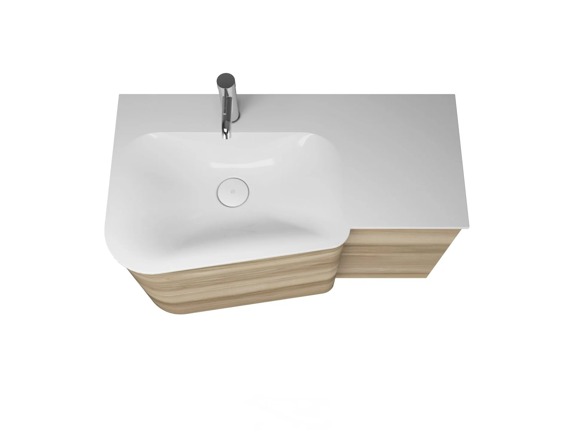 Burgbad BADU Waschbecken mit Unterschrank 92 cm breit, Braun, Waschbecken Gussmarmor Weiß, Ablage rechts, 4 Schubladen