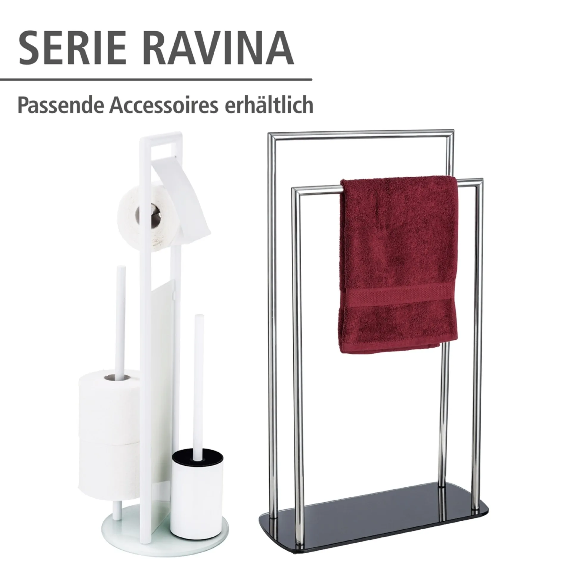 WENKO RAVINA WC-Garnitur, Weiß, mit Toilettenpapierhalter und Bevorrater, stehend