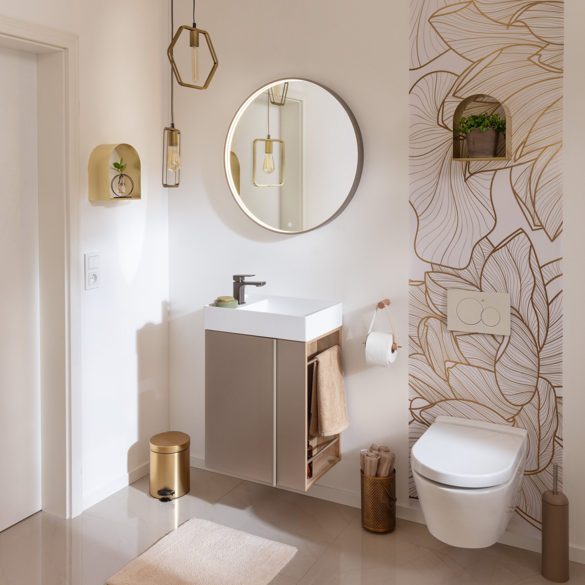 LANZET LED Spiegel Ø 70 cm, Goldbronze