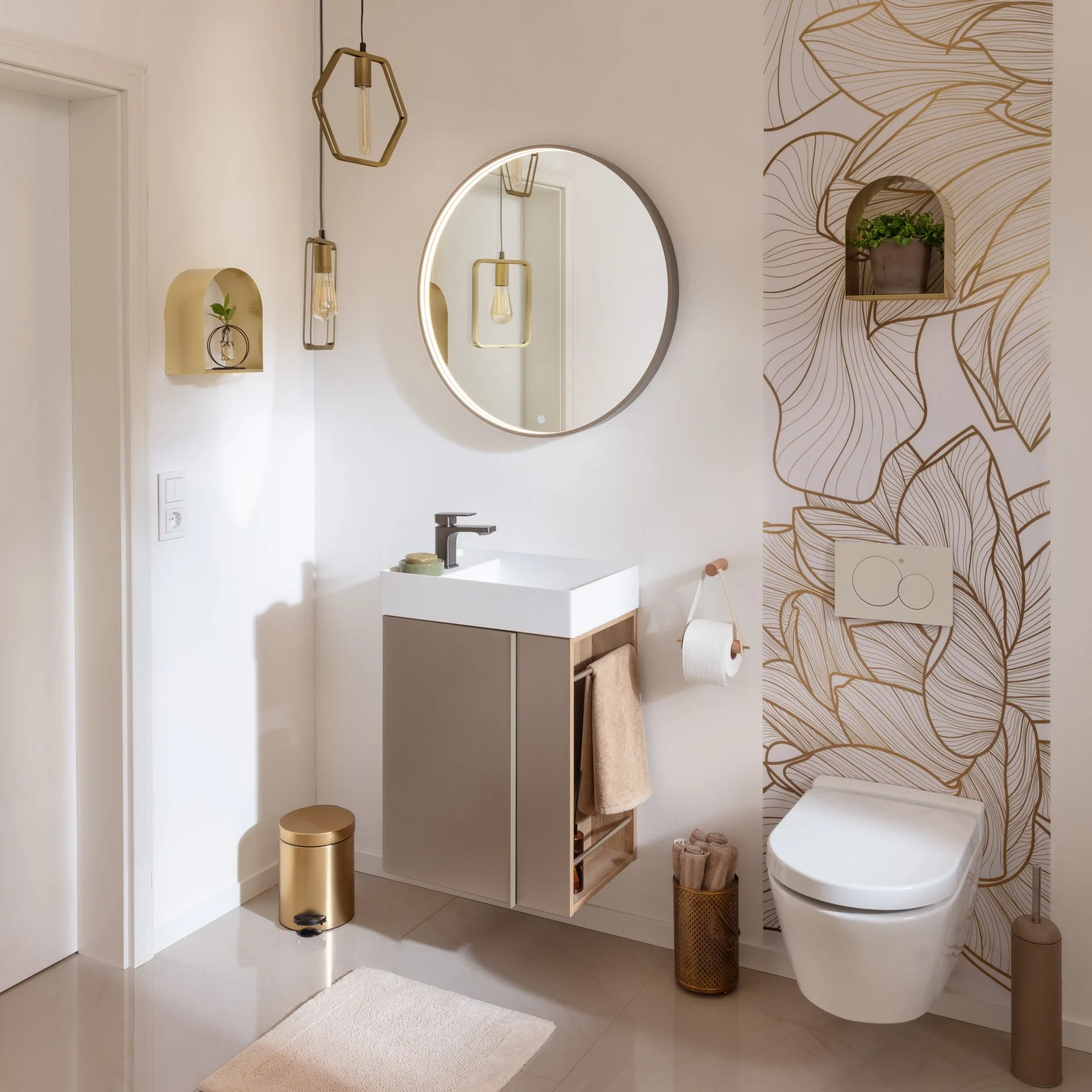 LANZET LED Spiegel Ø 70 cm, Goldbronze