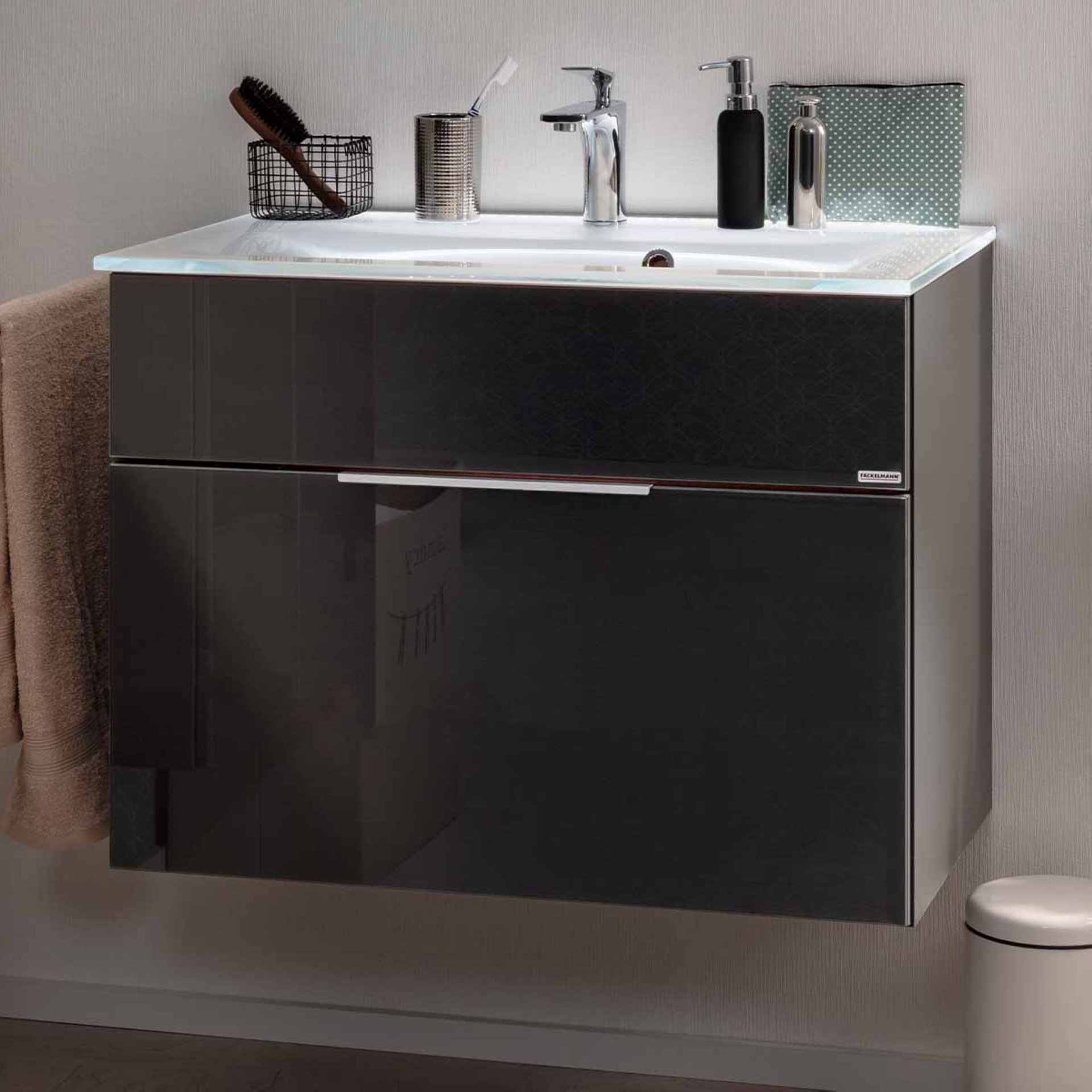Fackelmann KARA Waschbeckenunterschrank 80 cm, Anthrazit, 1 Schublade