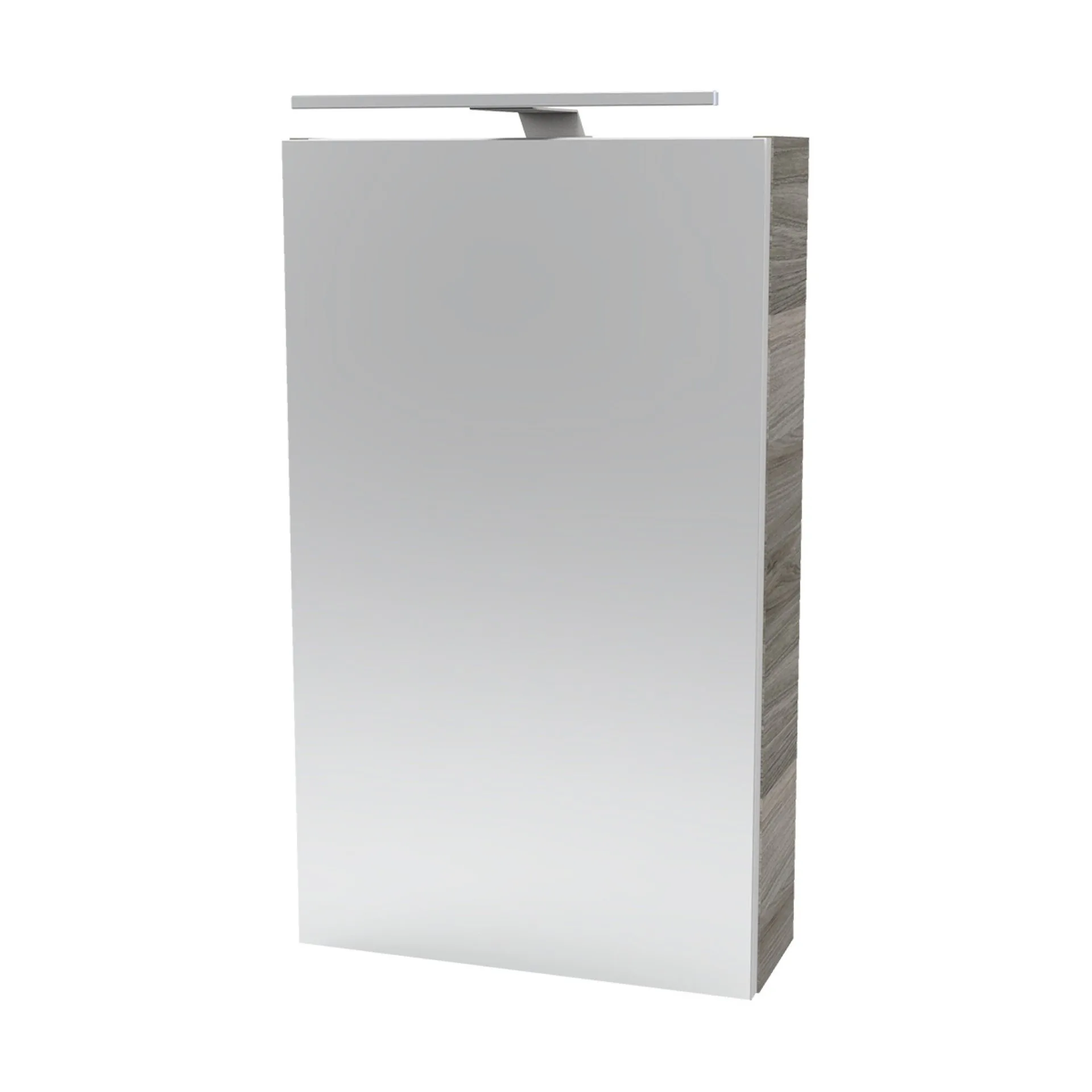FACKELMANN SBC LUXOR Gäste WC Spiegelschrank 40 cm breit, Braun, Türanschlag rechts + Aufsatzleuchte