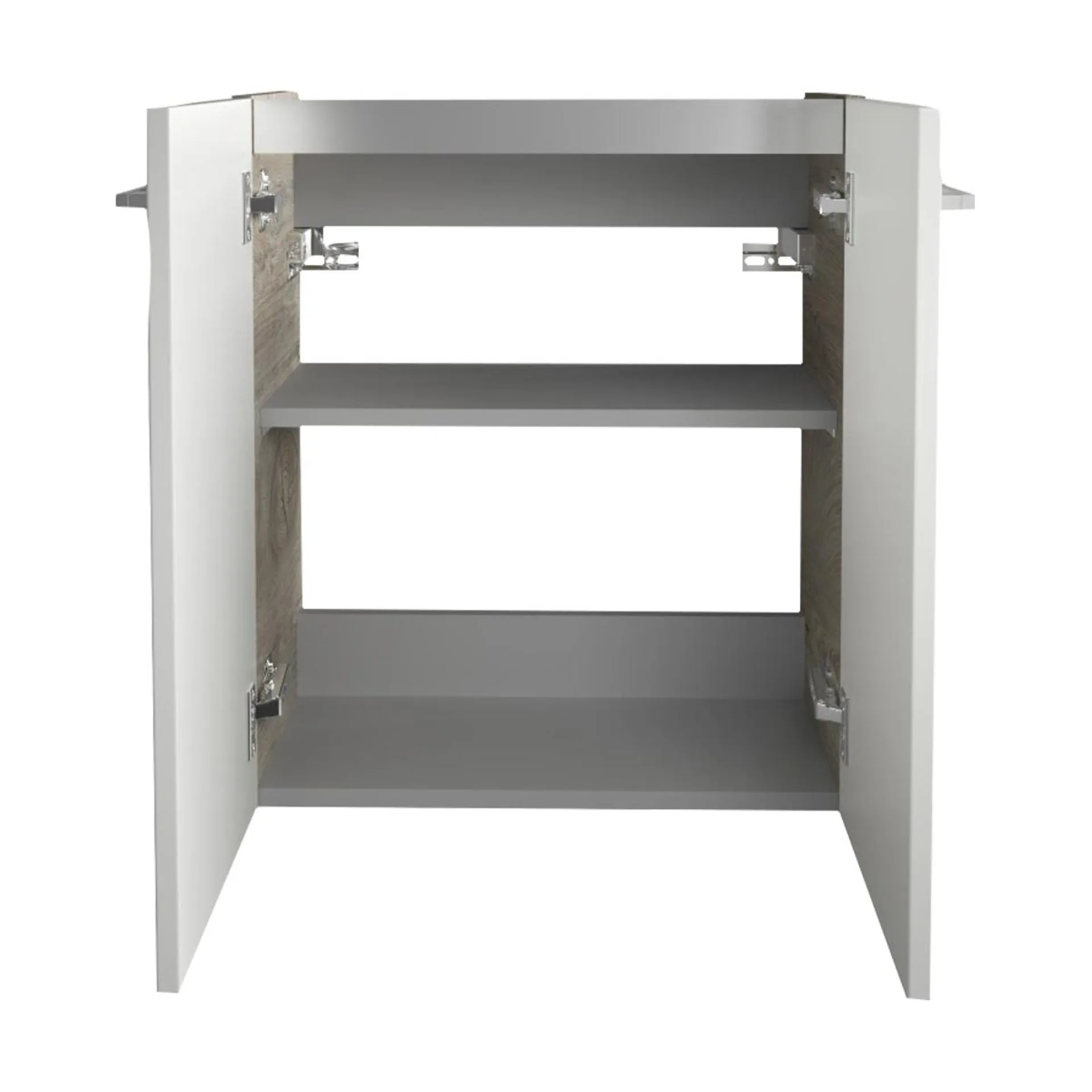 FACKELMANN SBC STANFORD Waschbeckenunterschrank Gäste WC 55 cm breit, Weiß/Braun hell, 2 Türen