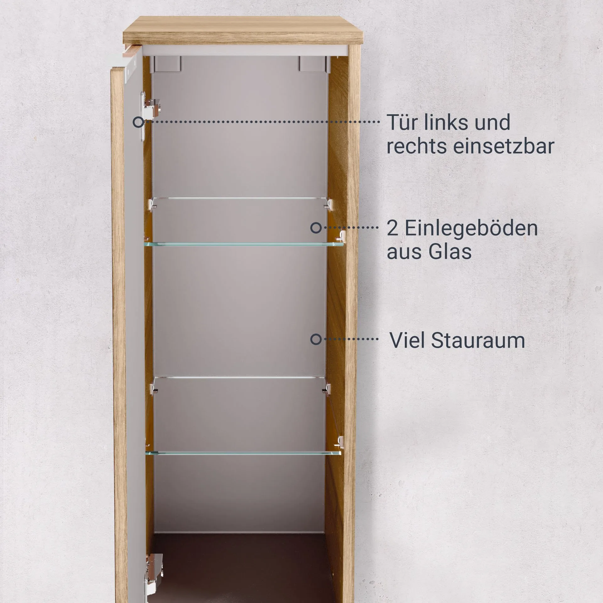 Fackelmann B.BRILLANT Midischrank, 30 cm breit, Weiß Glas/Braun hell