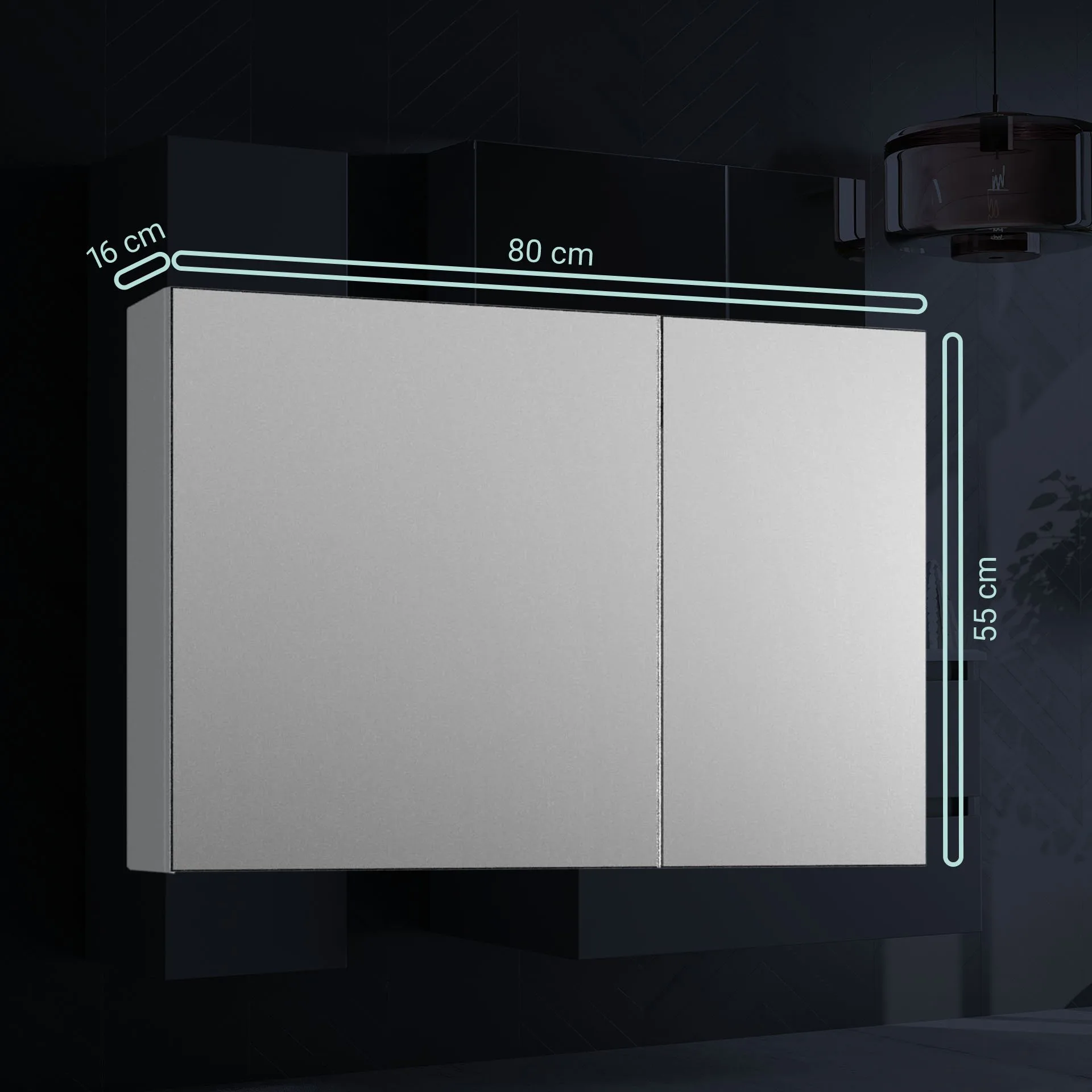 BADEDU GERS Spiegelschrank 80 cm breit, Grau