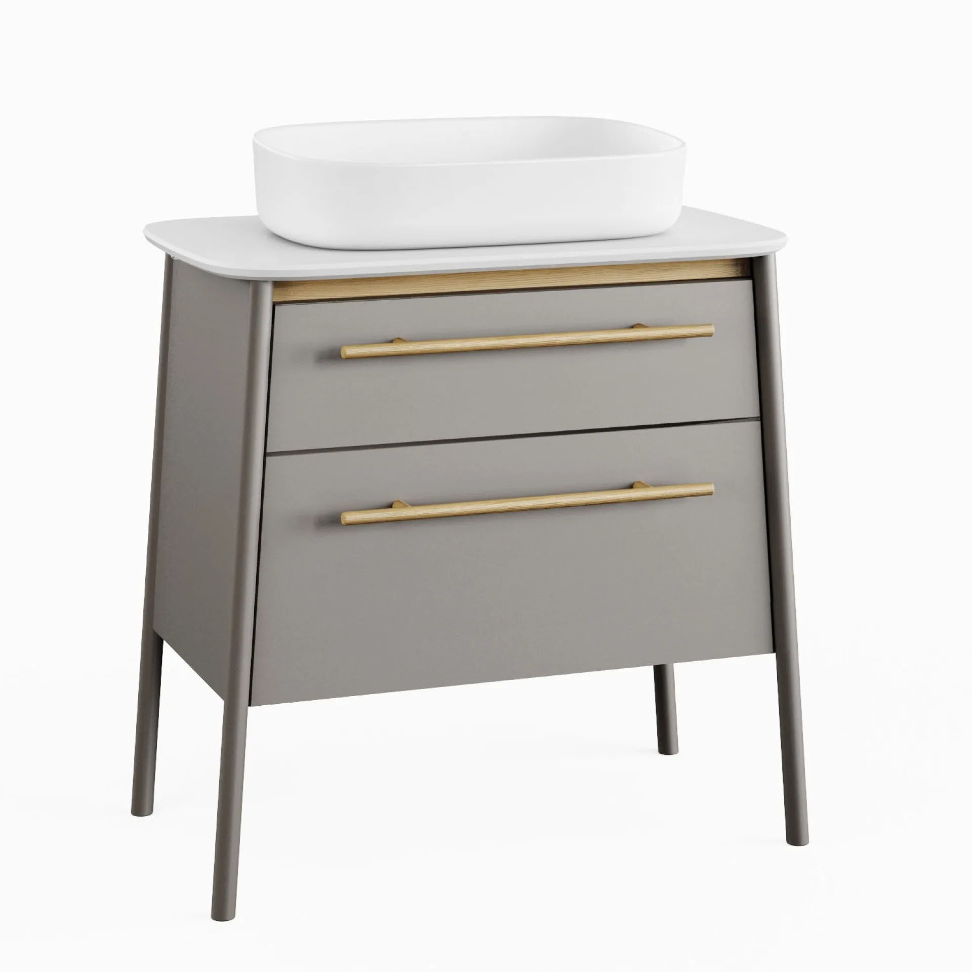 BADEDU TANA Waschbecken mit Unterschrank 80 cm breit, Grau matt, Waschbecken Gussmarmor Weiß, mit Füßen