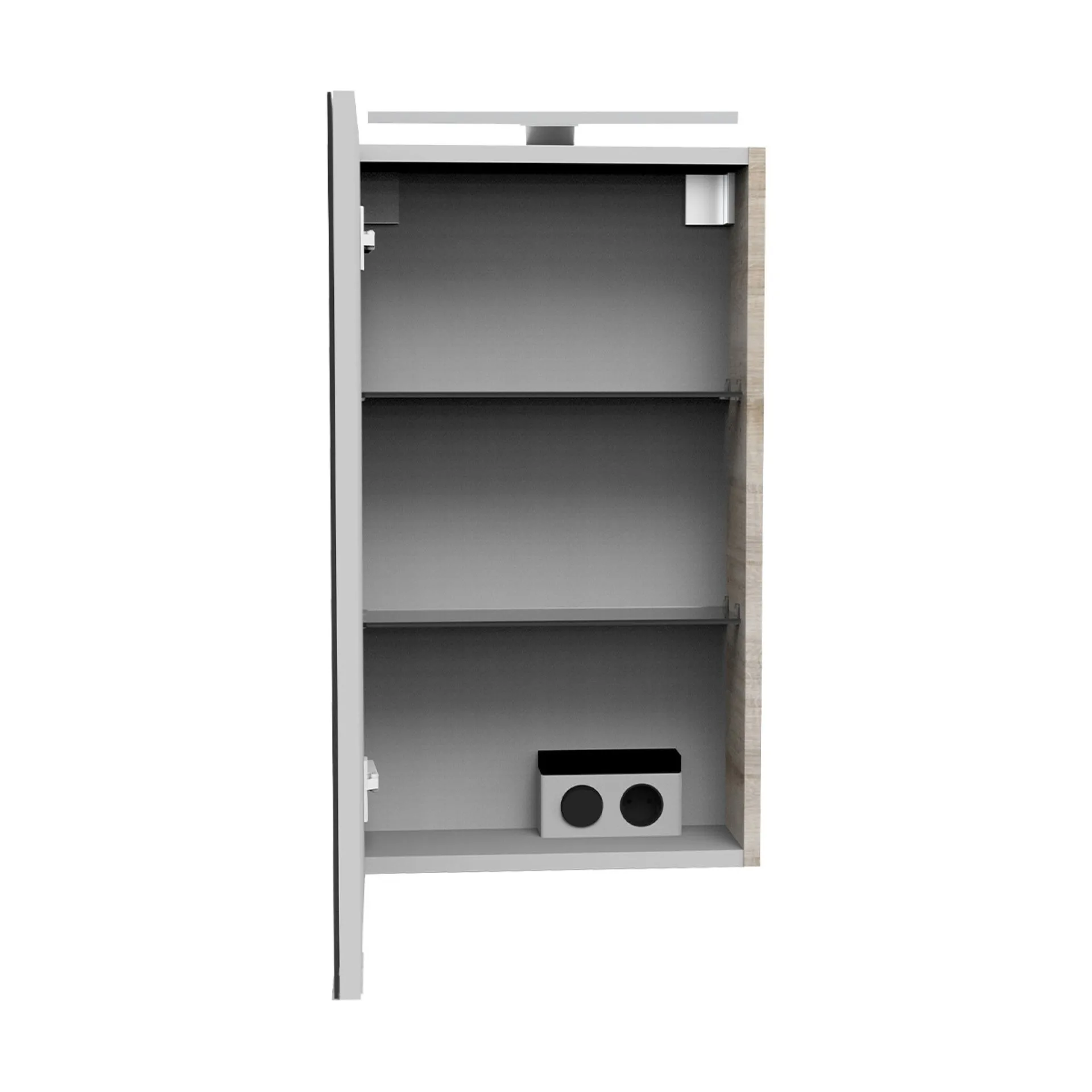 FACKELMANN SBC A-VERO Gäste WC Spiegelschrank 40 cm breit, Braun hell, Türanschlag links + Aufsatzleuchte